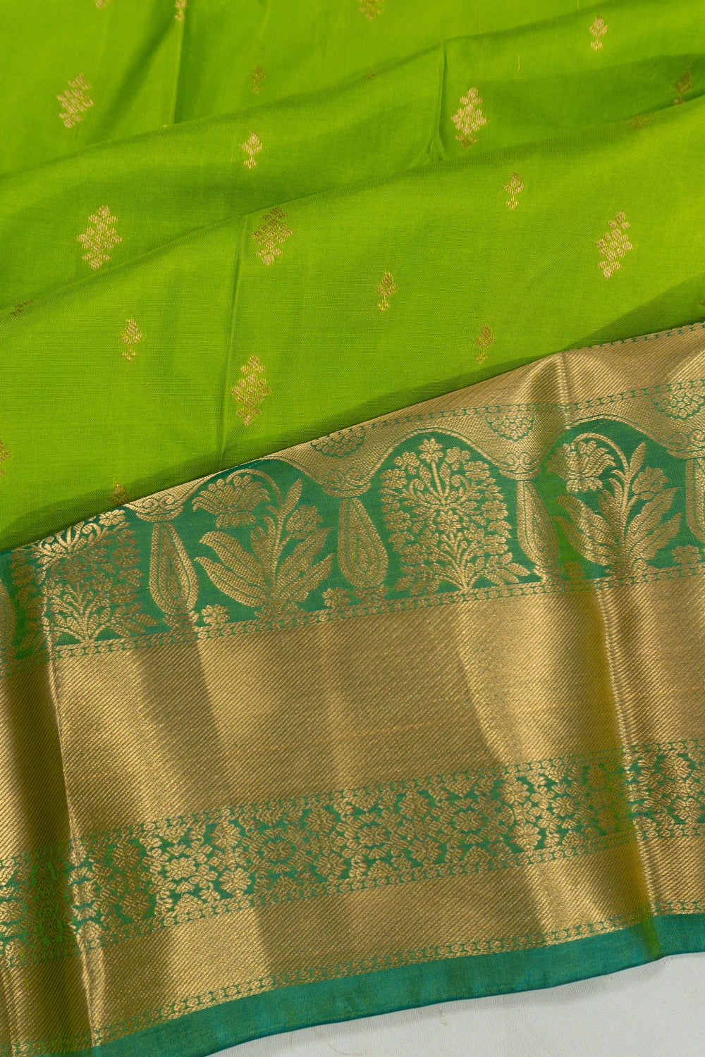 Taranga Kanchi Silk Butta Parrot Green Saree