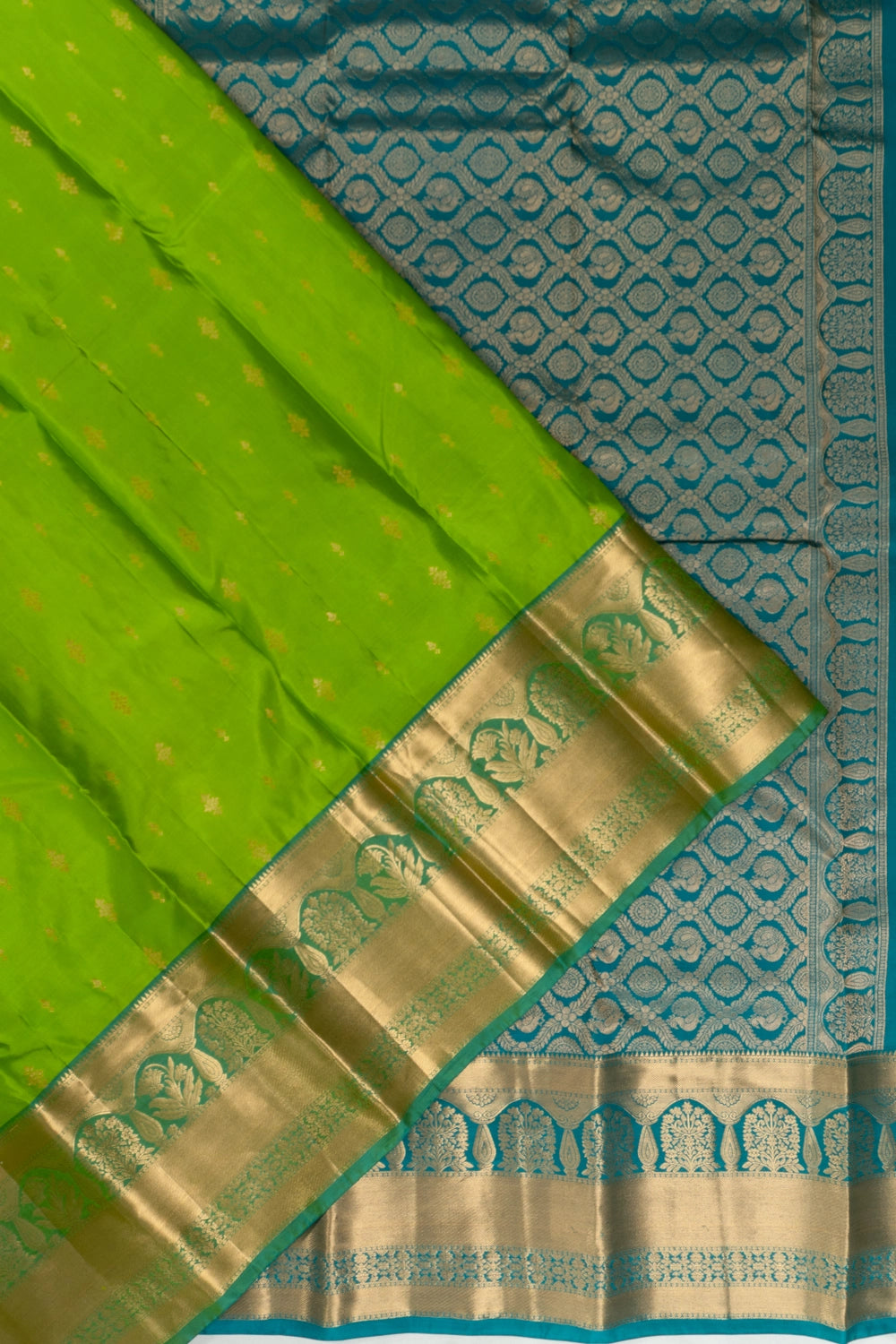 Taranga Kanchi Silk Butta Parrot Green Saree