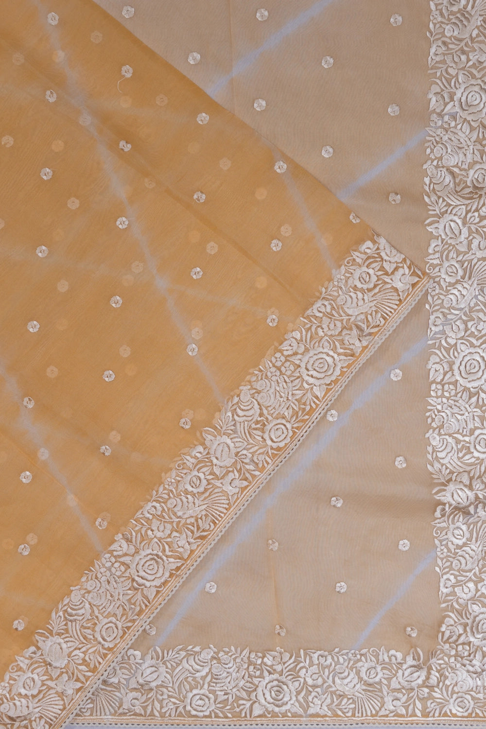 Organza Butta Pastel Orange Saree With Embroidery Border