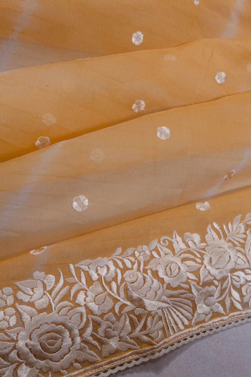 Organza Butta Pastel Orange Saree With Embroidery Border