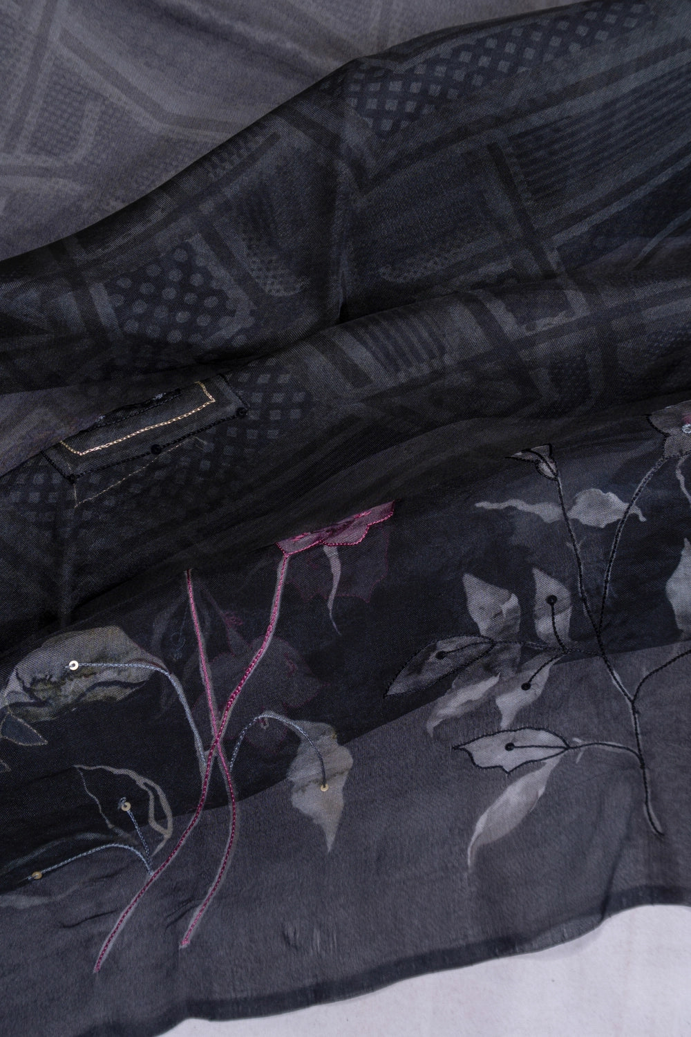 Organza Printed Black Saree