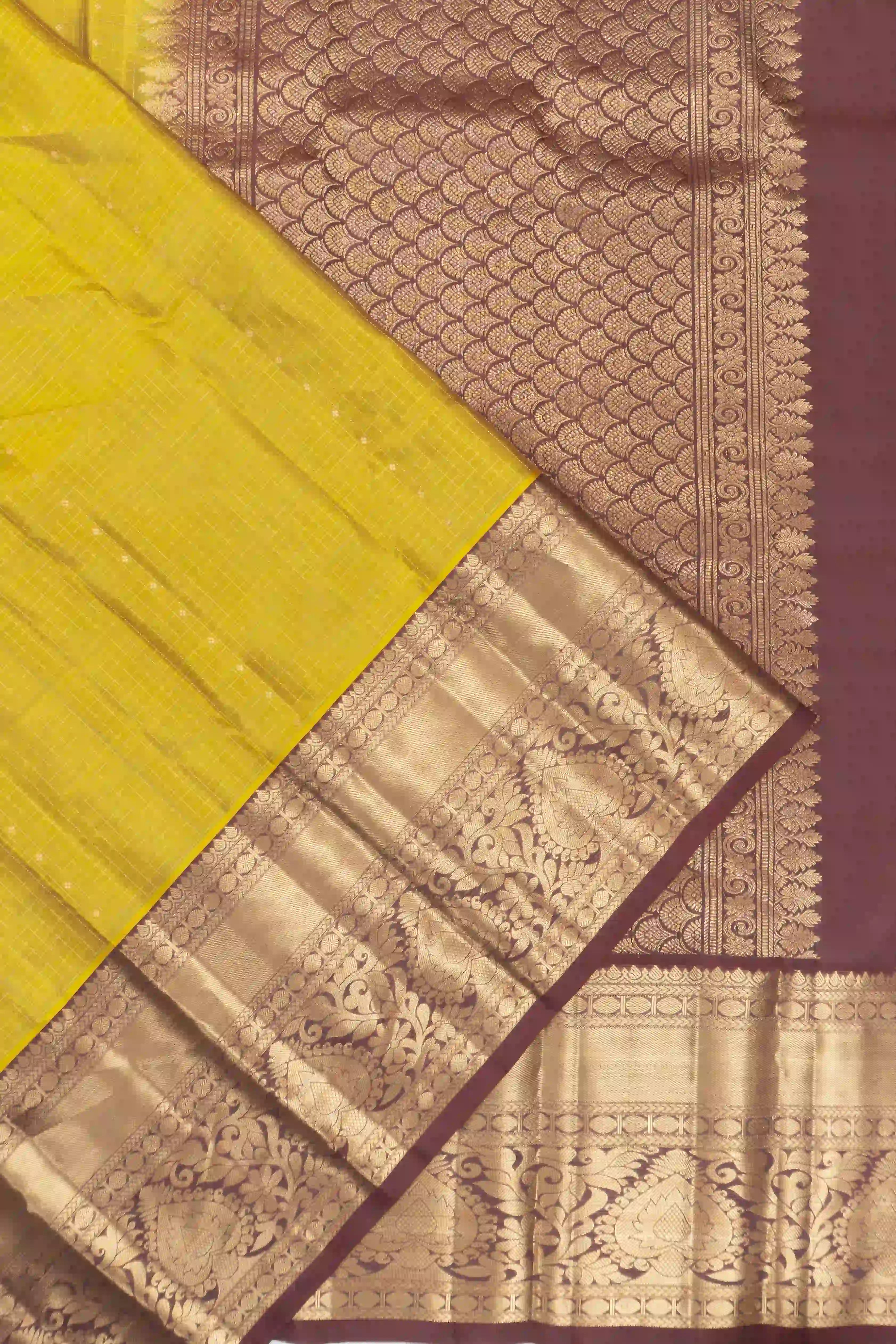 Taranga Kanchi Silk Checks And Butta Mehendi Green Saree