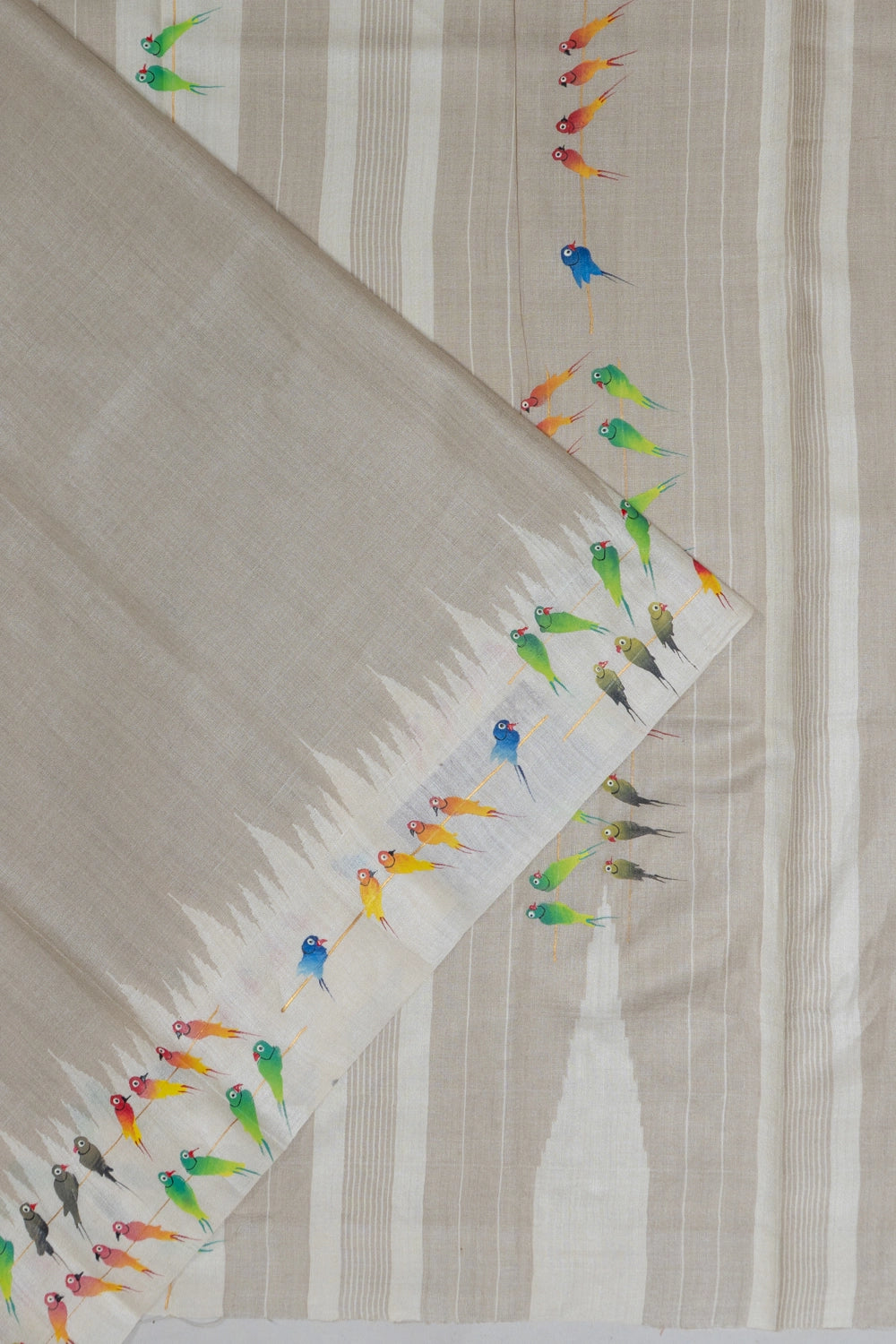 Soft Tussar Plain Beige Saree With Hand Pianted Border