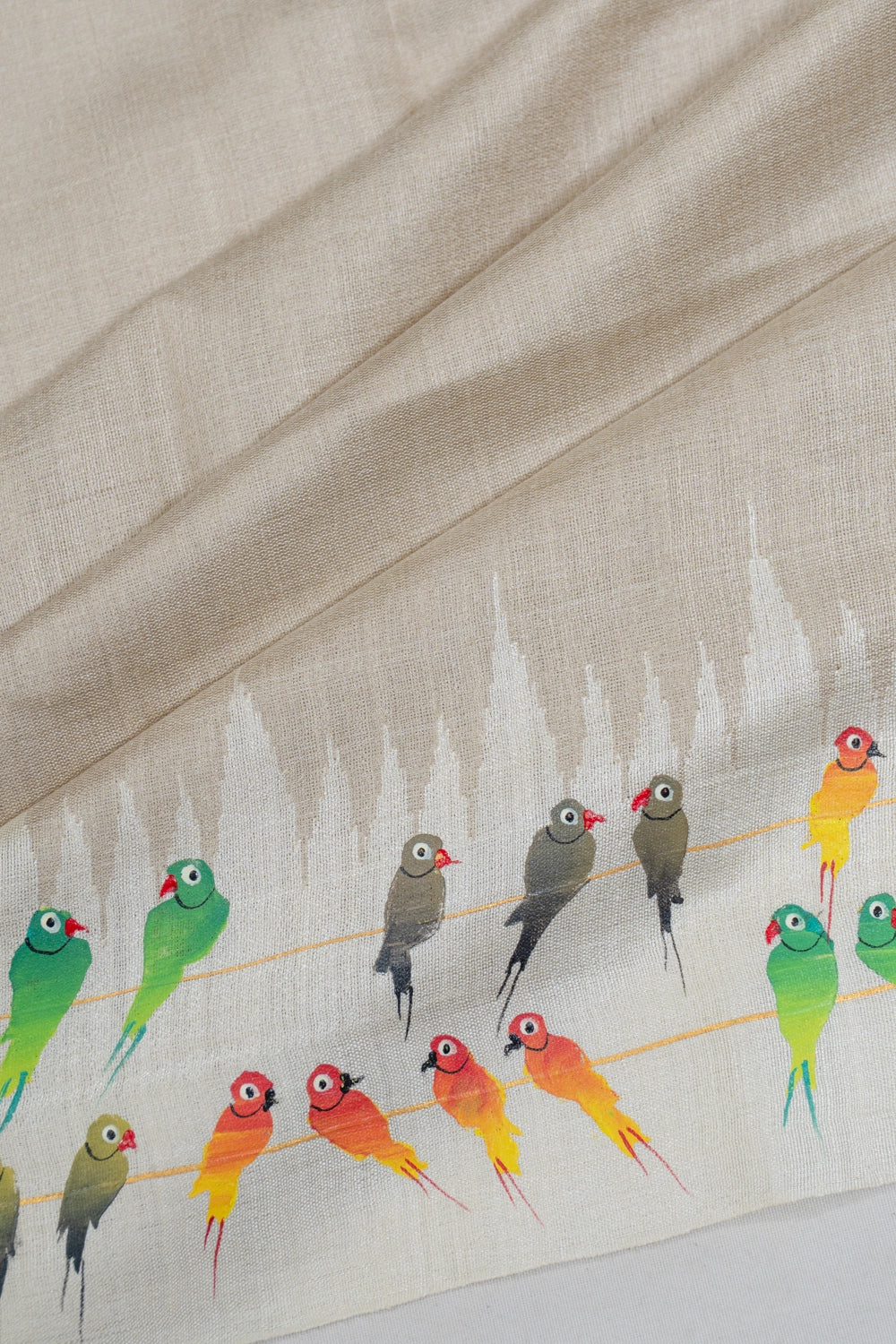 Soft Tussar Plain Beige Saree With Hand Pianted Border