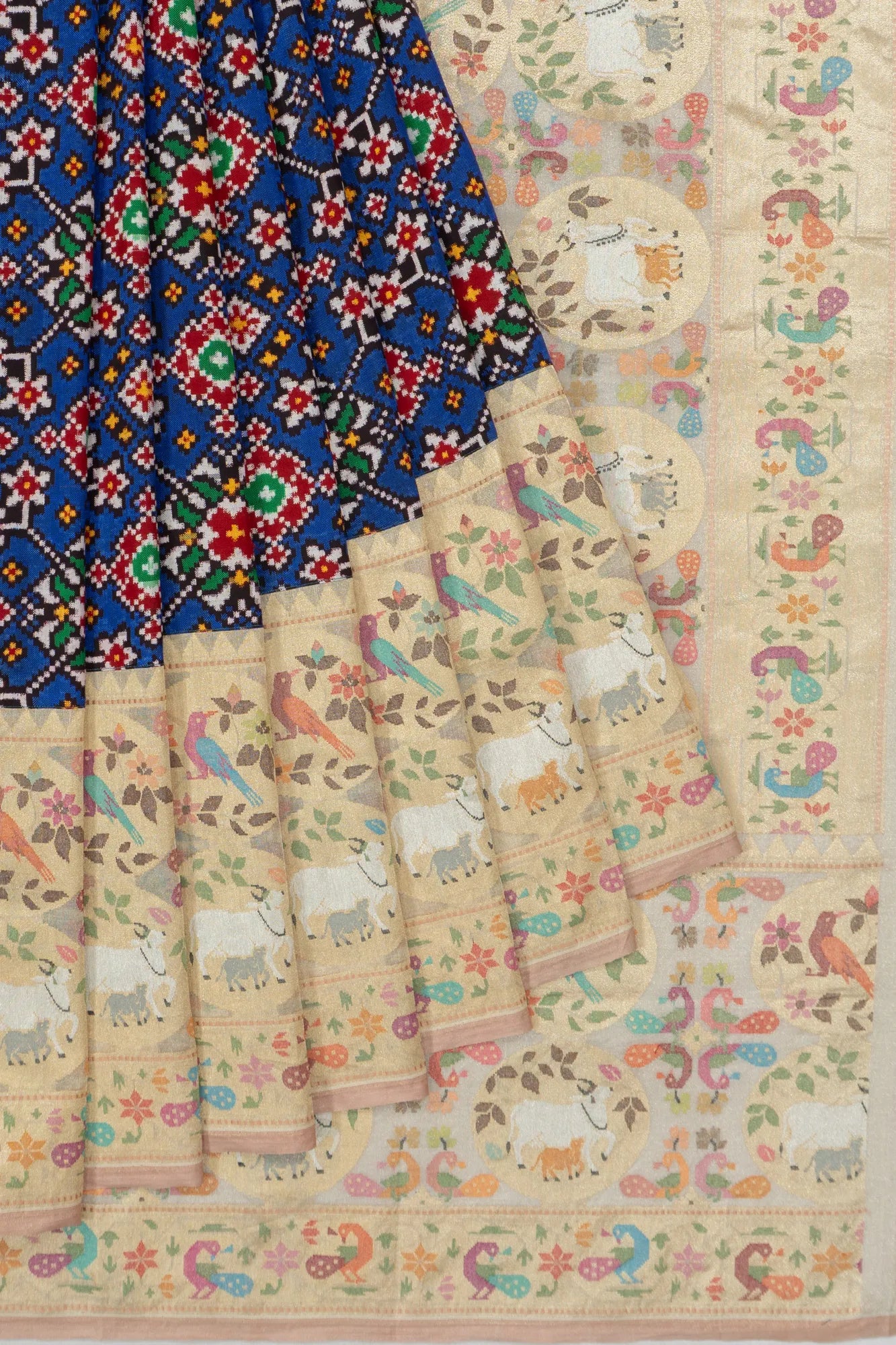 Patan Patola X Banarasi Kora Jamdani Blue Saree