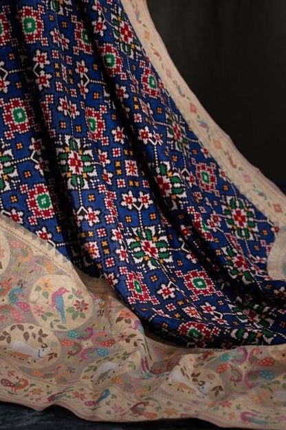 Patan Patola X Banarasi Kora Jamdani Blue Saree