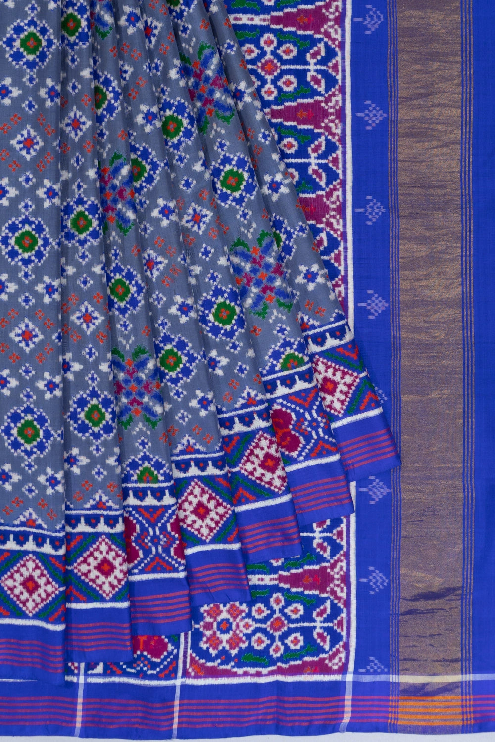 Patan Patola Silk Double Ikat Navratna Bhat Blue Saree