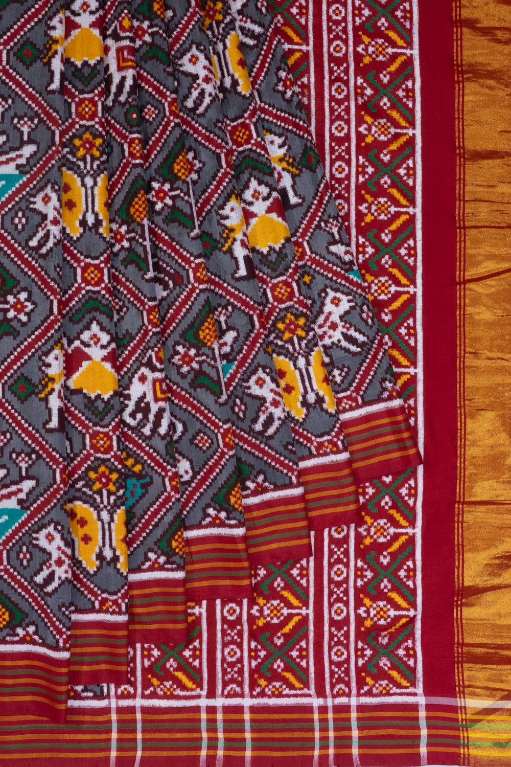 Patan Patola Silk Double Ikat Grey Saree