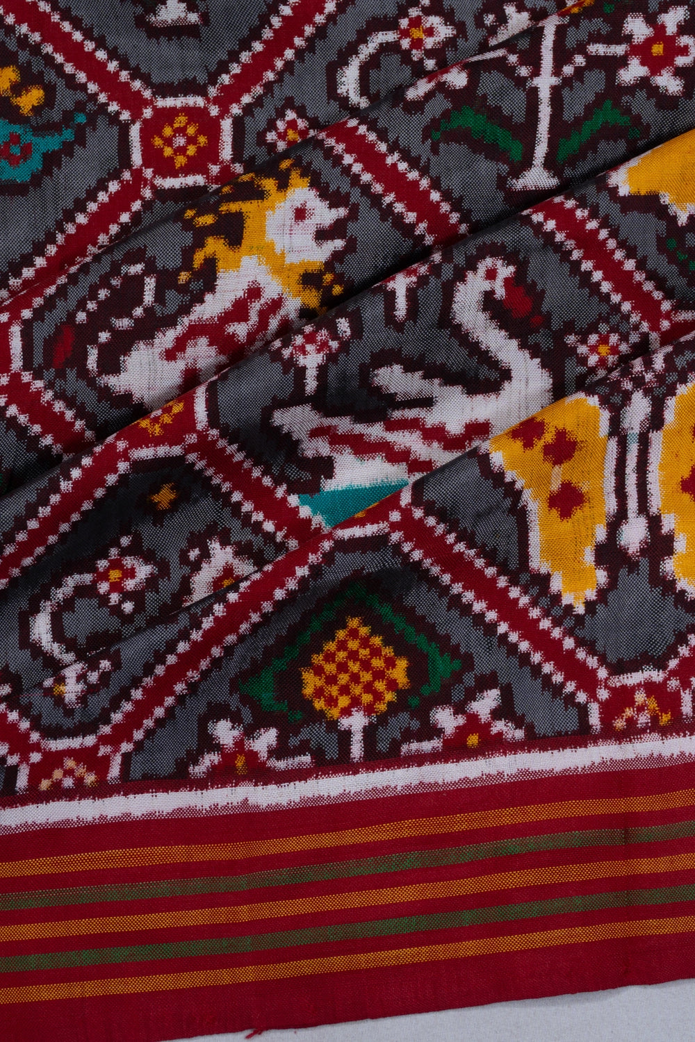 Patan Patola Silk Double Ikat Grey Saree