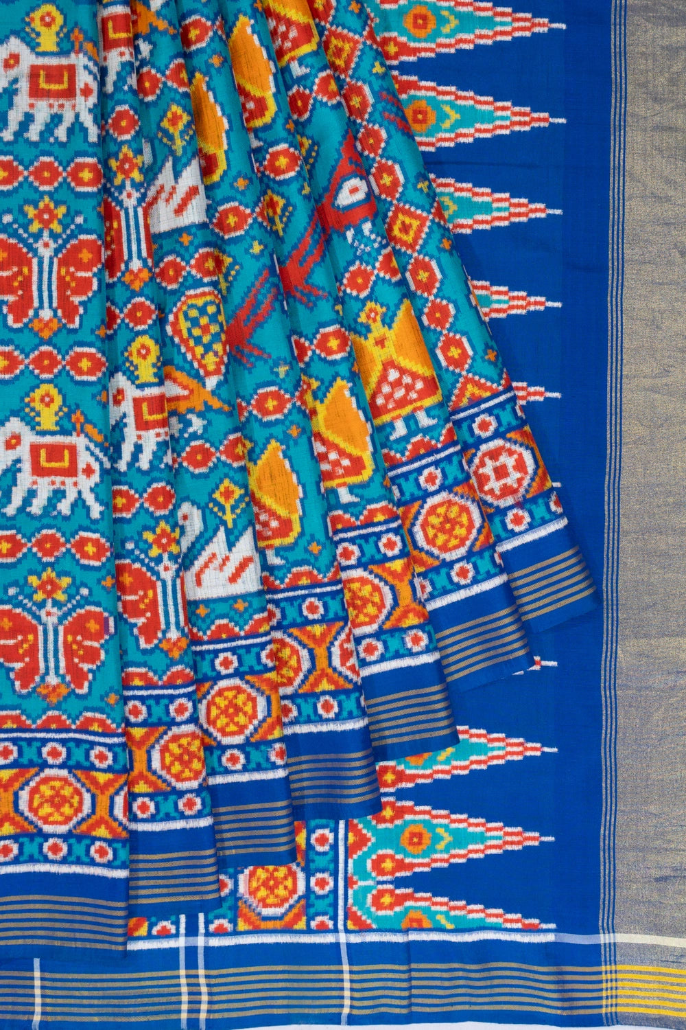 Patan Patola Silk Double Ikat 6 Figure Pastel Blue Saree