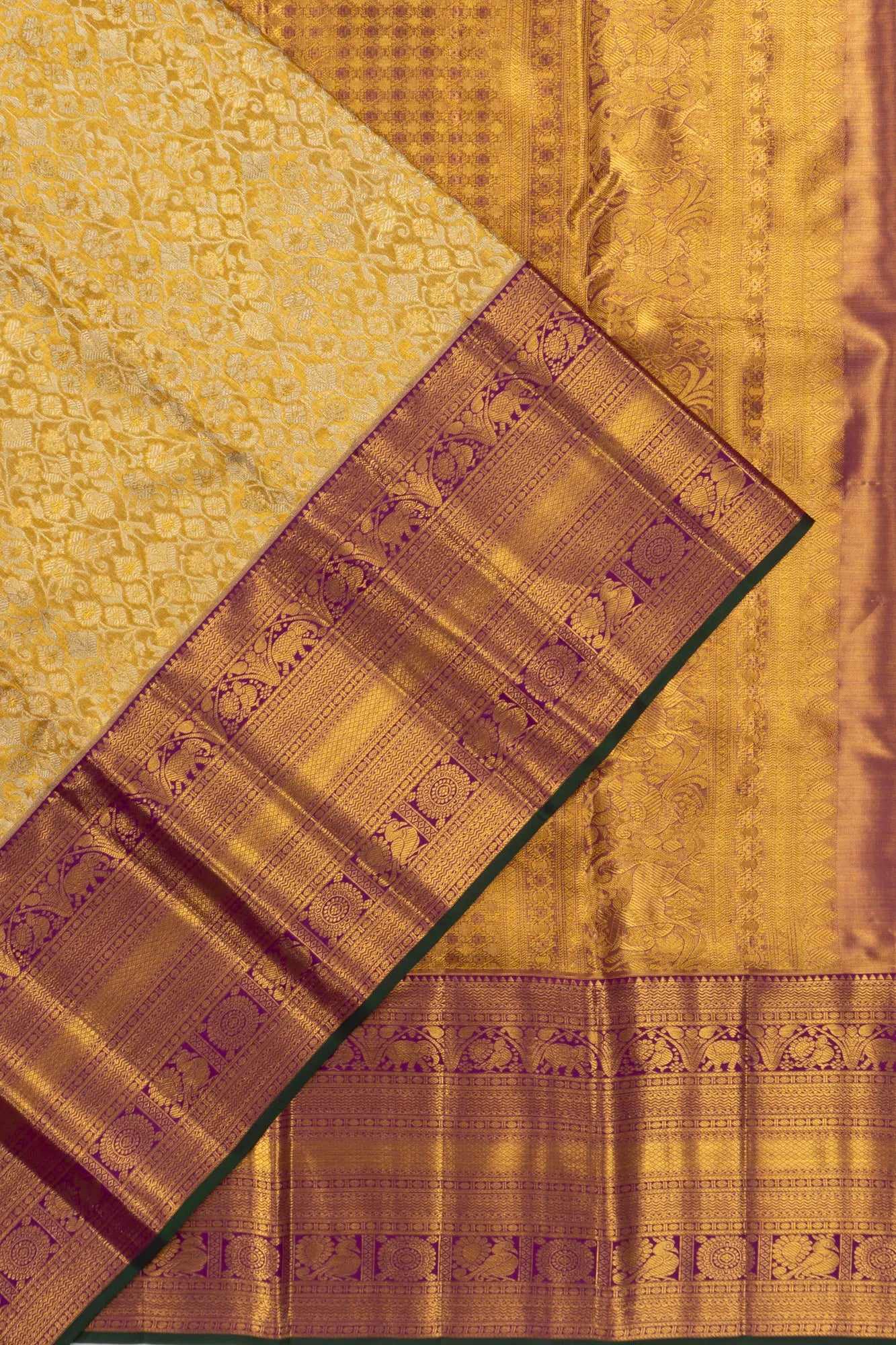Kanchipuram Silk Tissue Jaal Green Saree