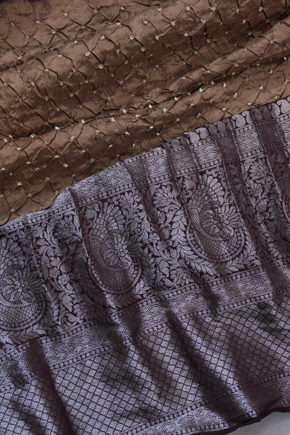 Gajji Silk Bandhani Brown Saree