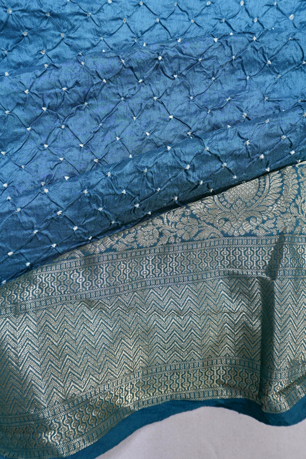 Gajji Silk Bandhani Blue Saree