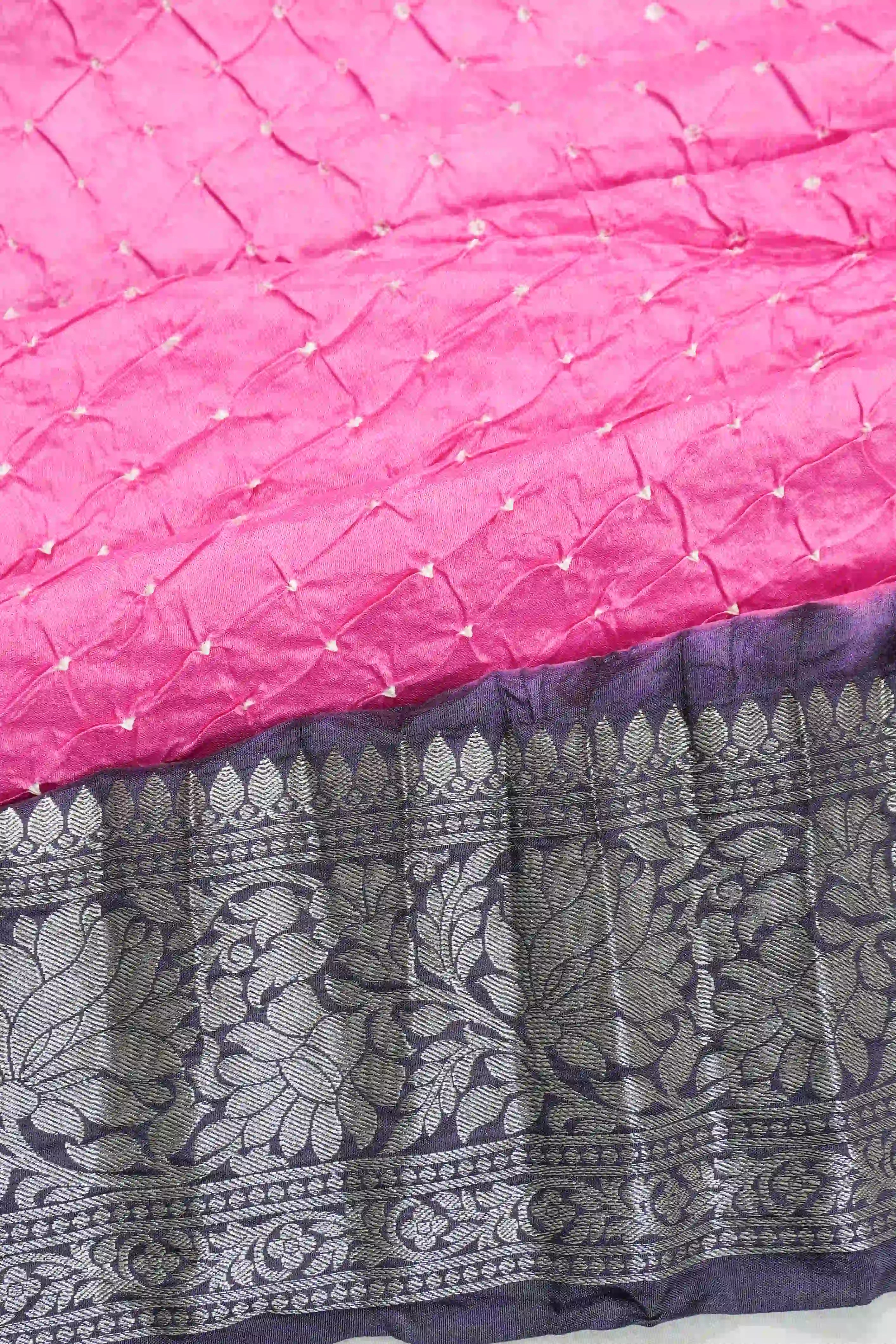 Gaji Silk Bandhani Pink Saree