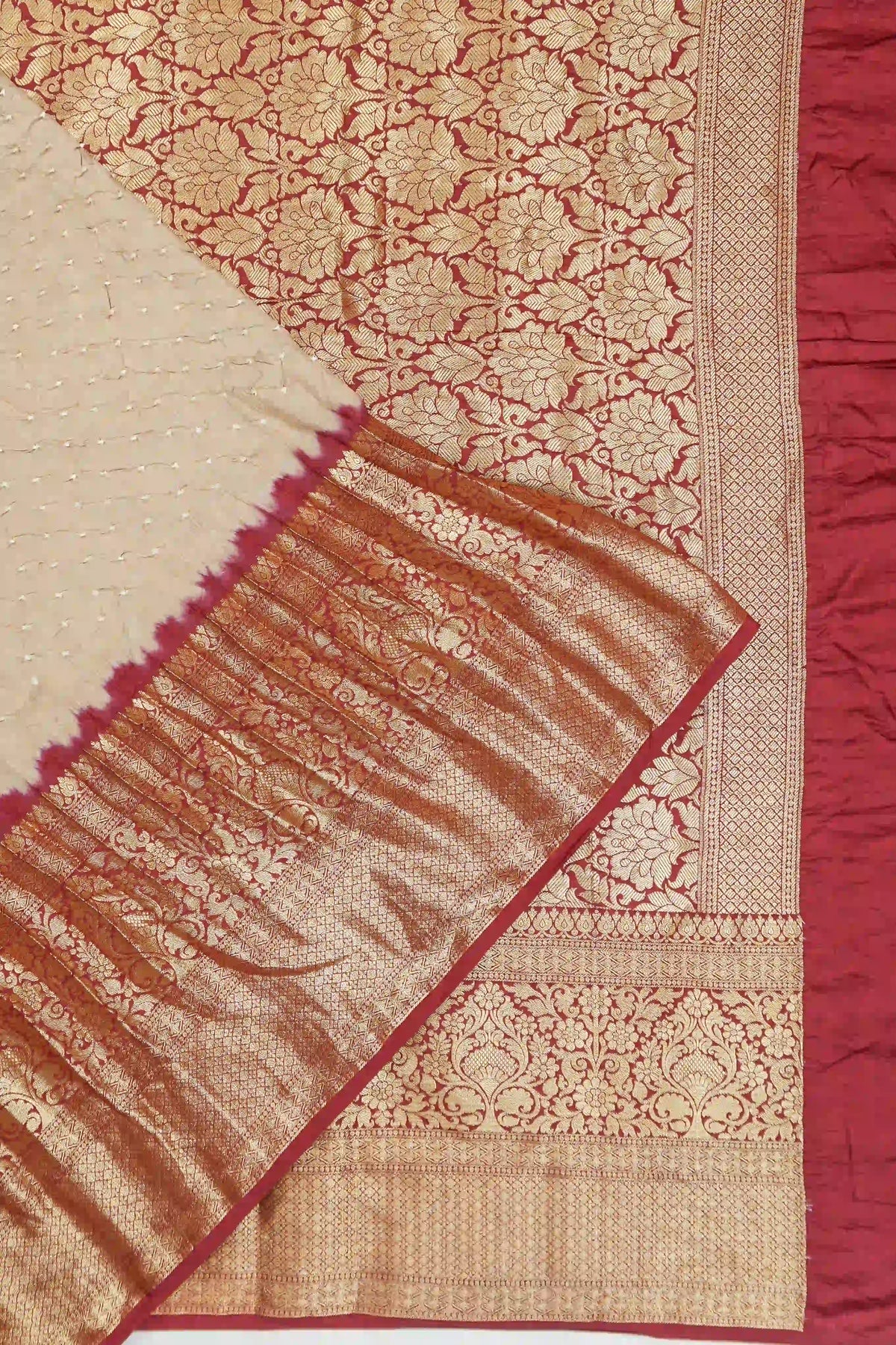 Gaji Silk Bandhani Cream Saree | Kankatala
