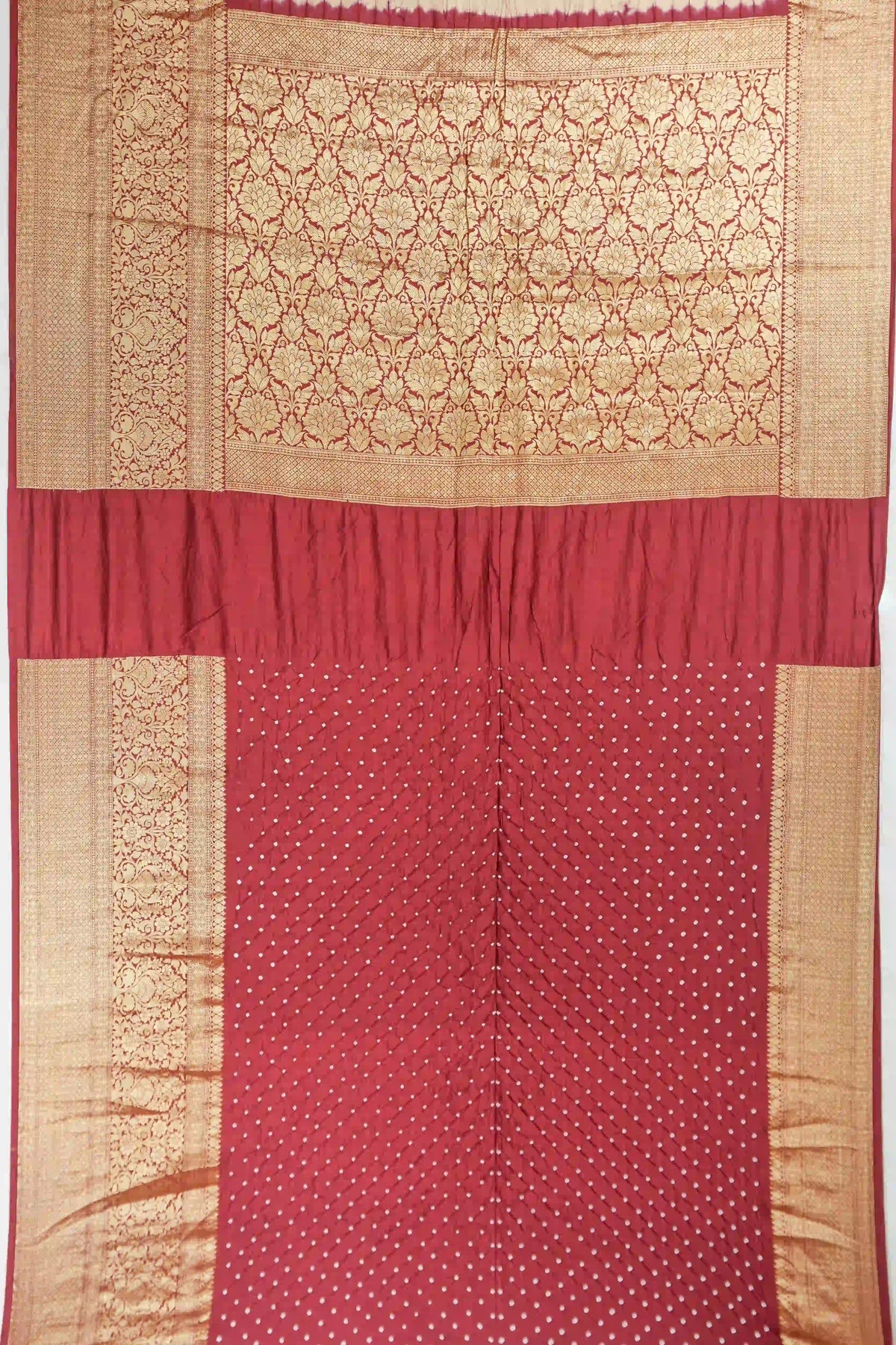 Gaji Silk Bandhani Cream Saree | Kankatala