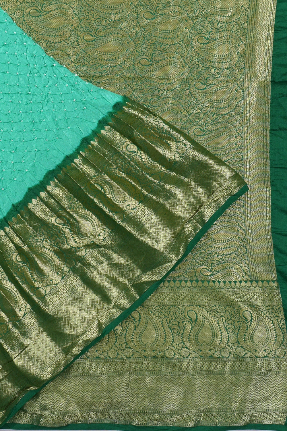 Gajji Silk Bandhani Sea Green Saree