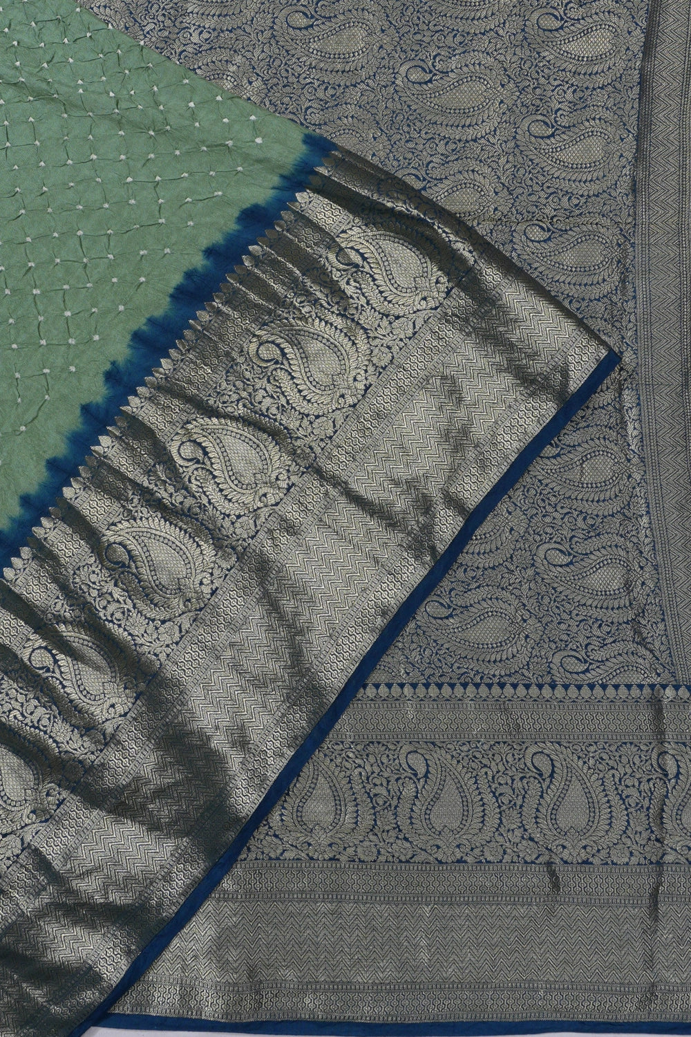 Gajji Silk Bandhani Leaf Green Saree