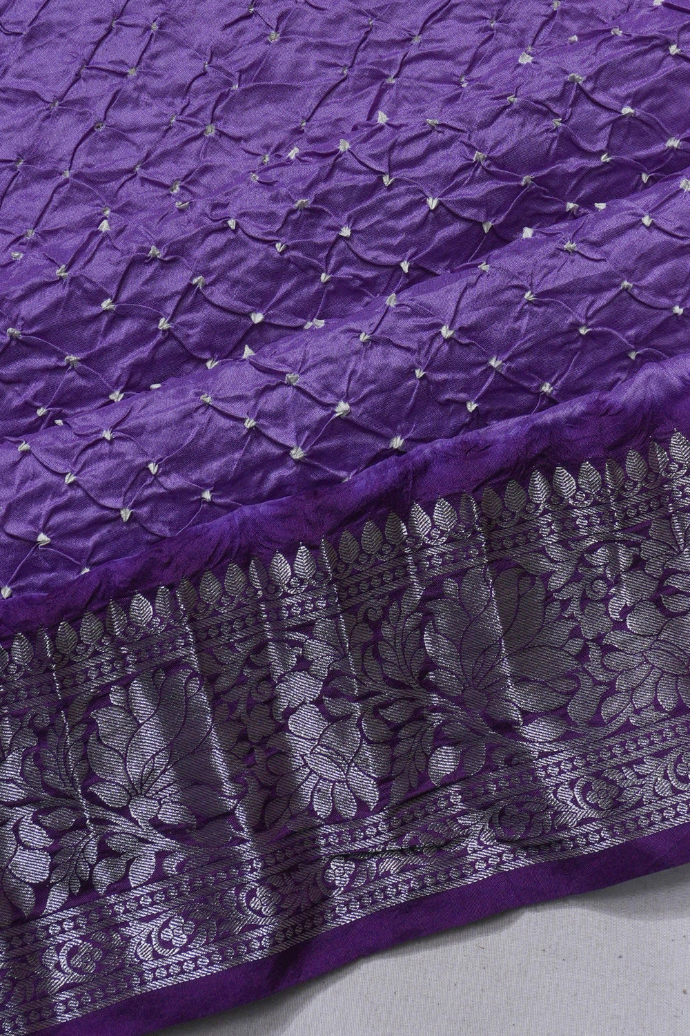 Gajji Silk Bandhani Violet Saree