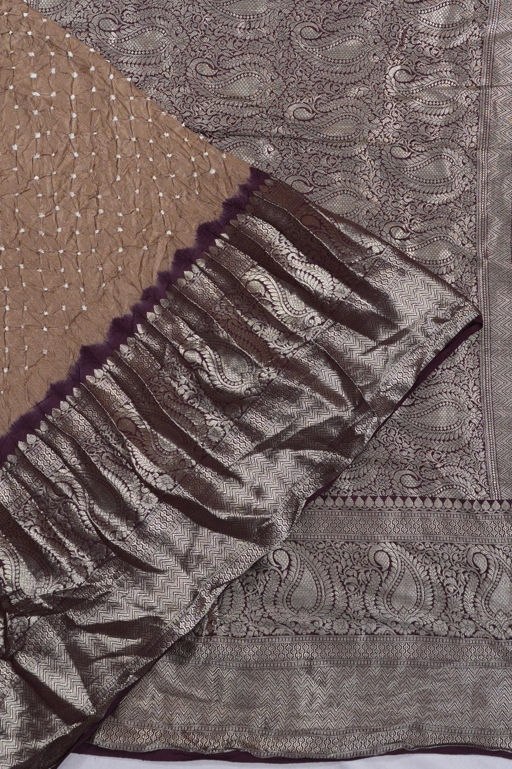 Gajji Silk Bandhani Brown Saree