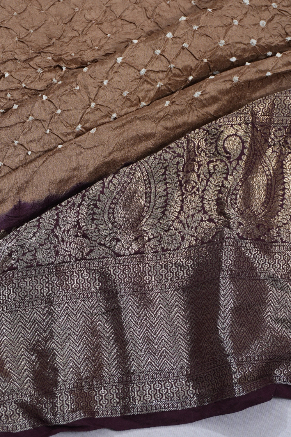 Gajji Silk Bandhani Brown Saree