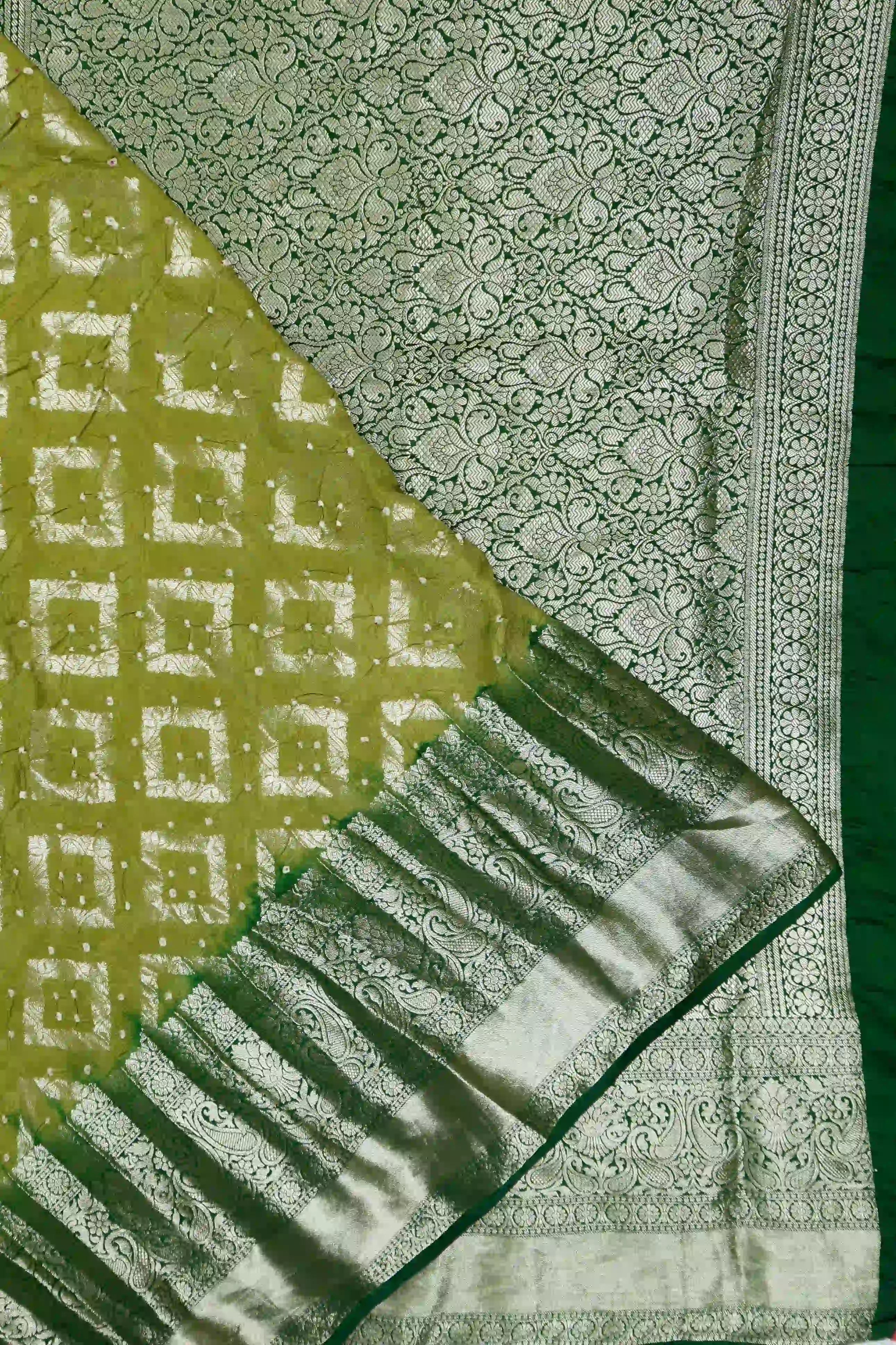 Gaji Silk Bandhani Mehendi Green Saree