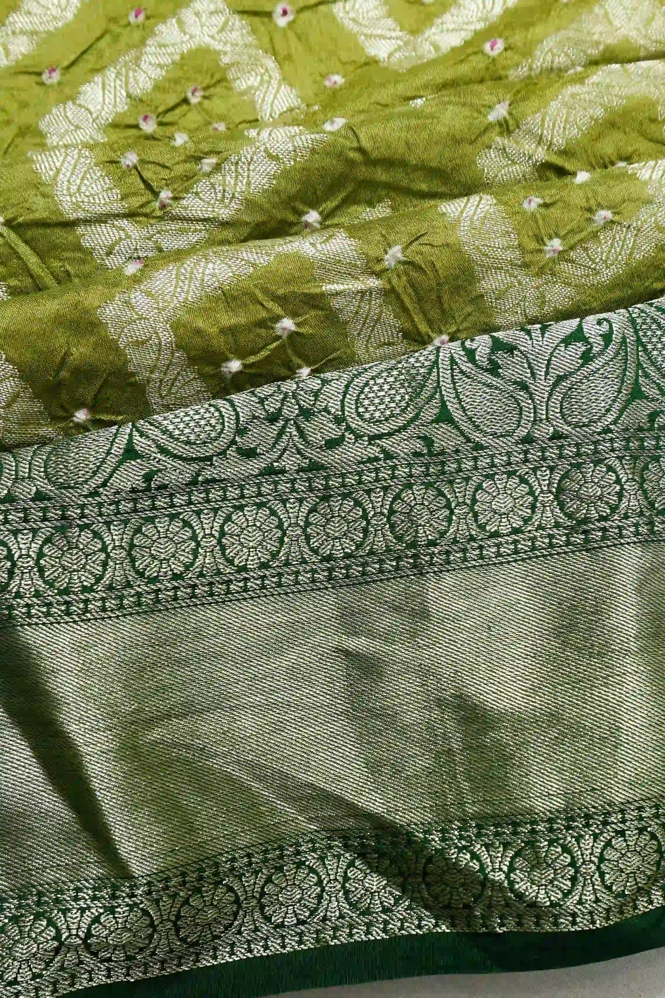 Gaji Silk Bandhani Mehendi Green Saree