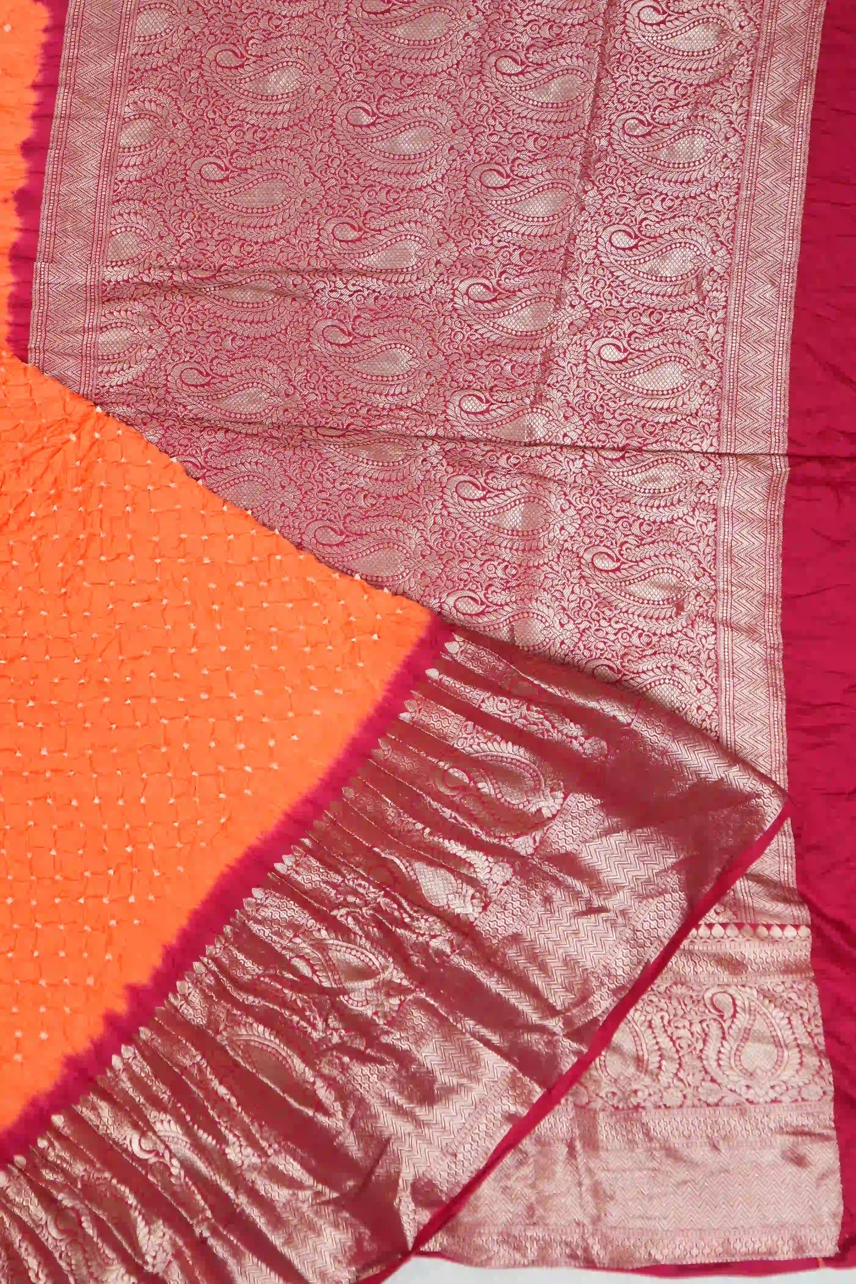 Gaji Silk Bandhani Orange Saree