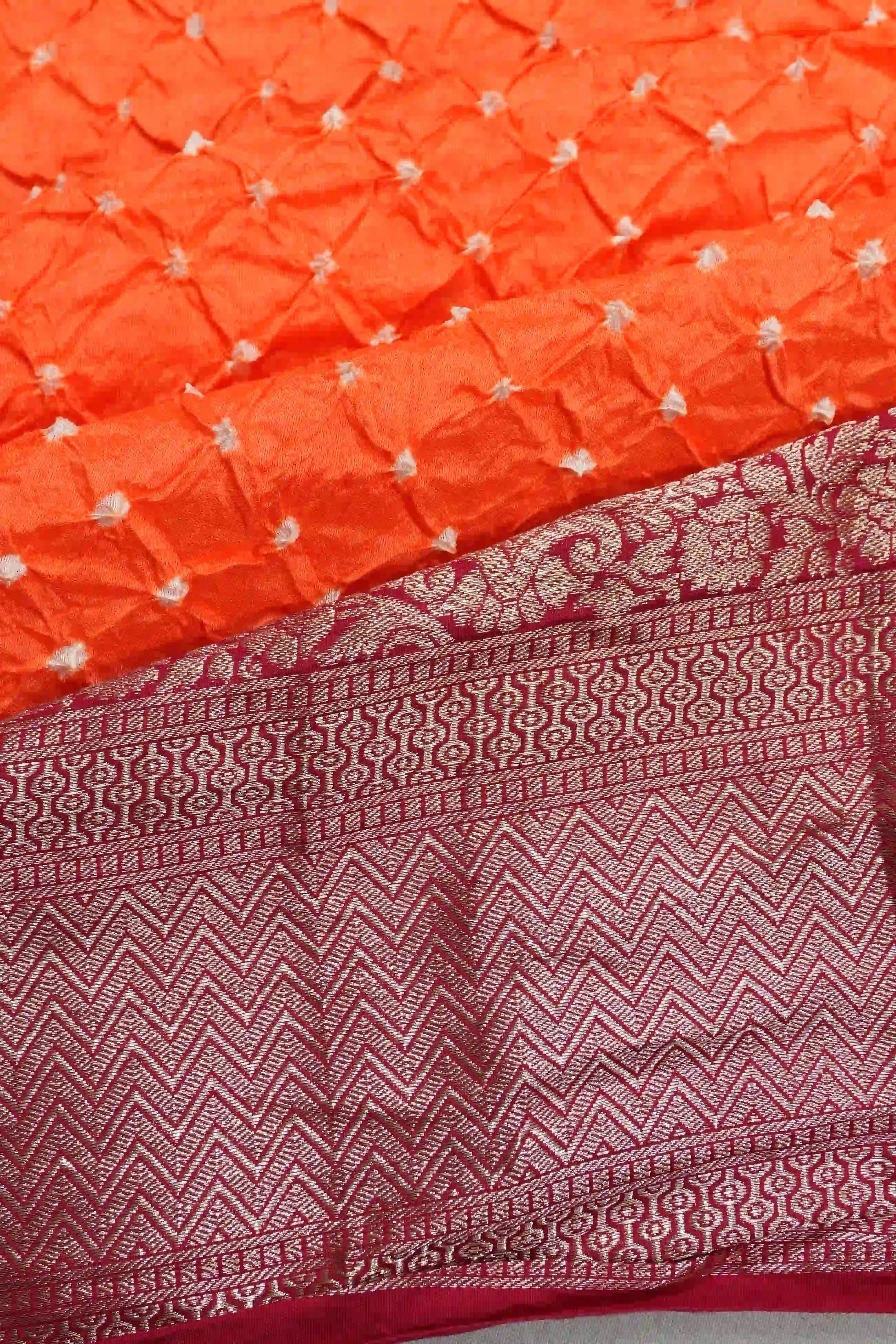 Gaji Silk Bandhani Orange Saree