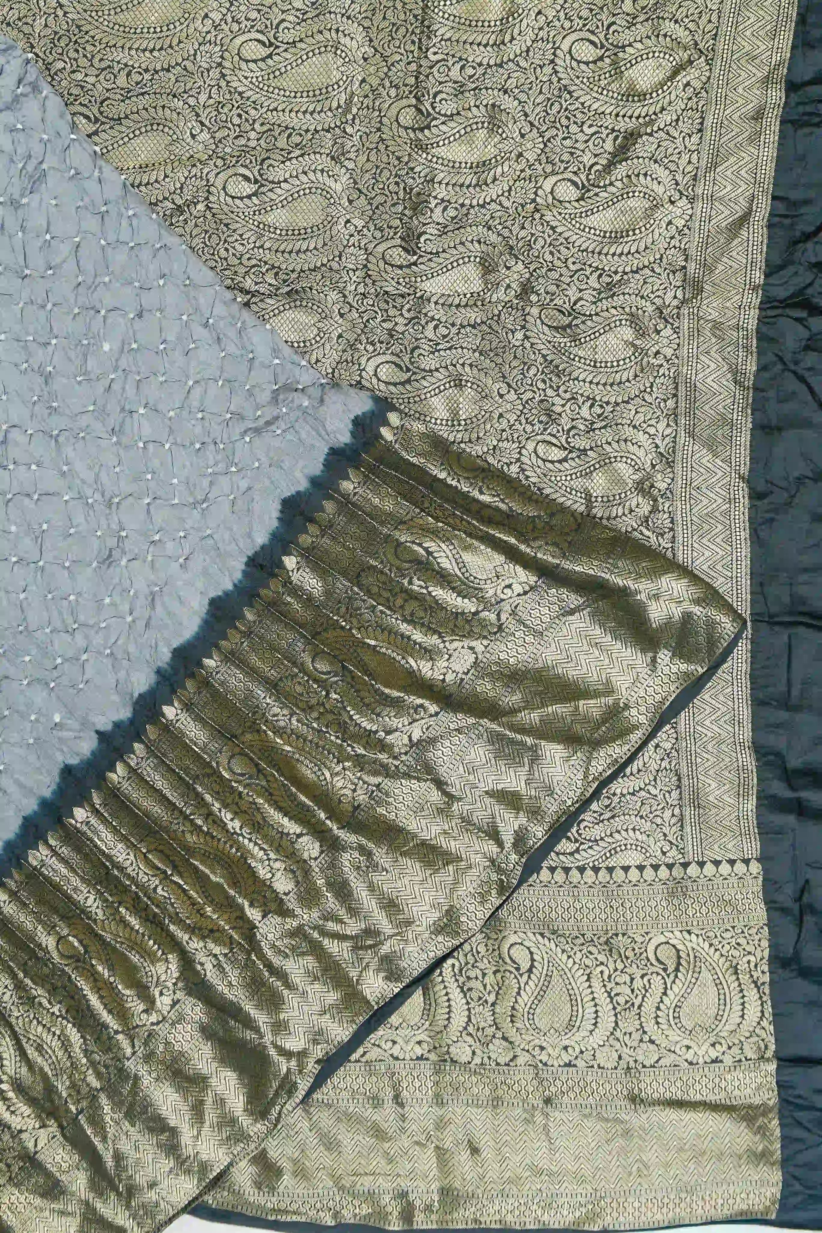 Gaji Silk Bandhani Grey Saree