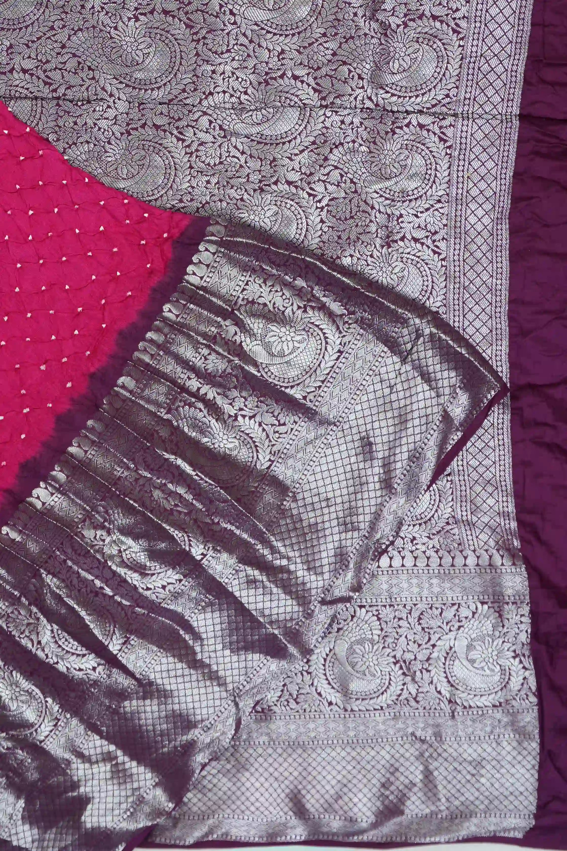 Gaji Silk Bandhani Pink Saree