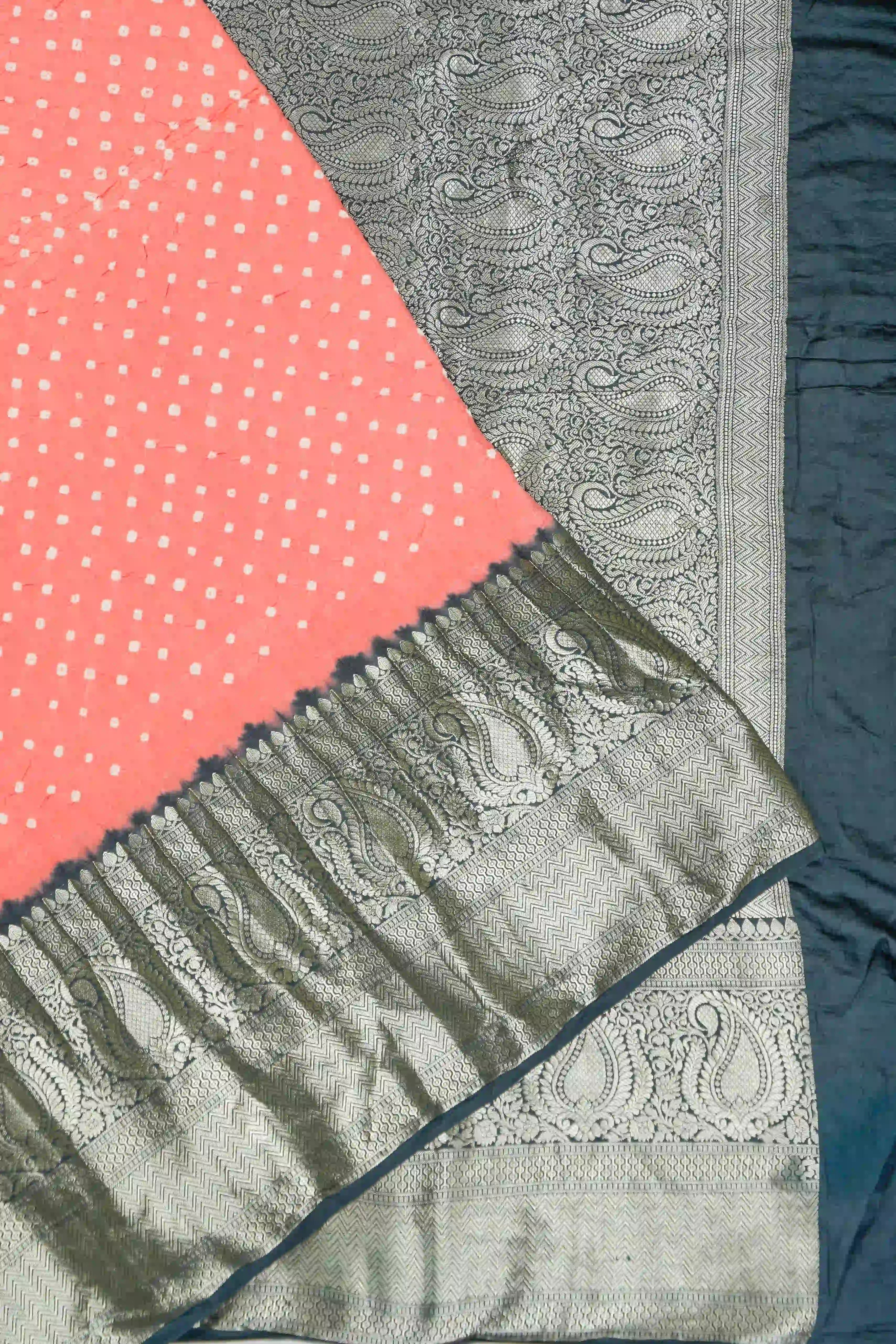 Gaji Silk Bandhani Baby Pink Saree