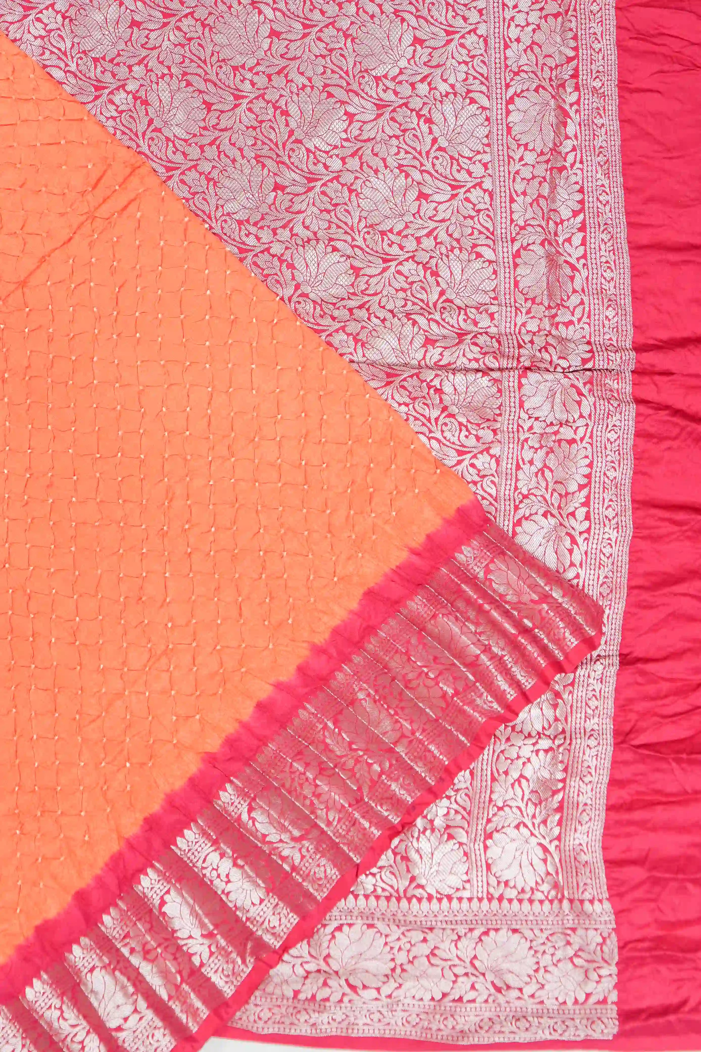 Gaji Silk Bandhani Peach Saree