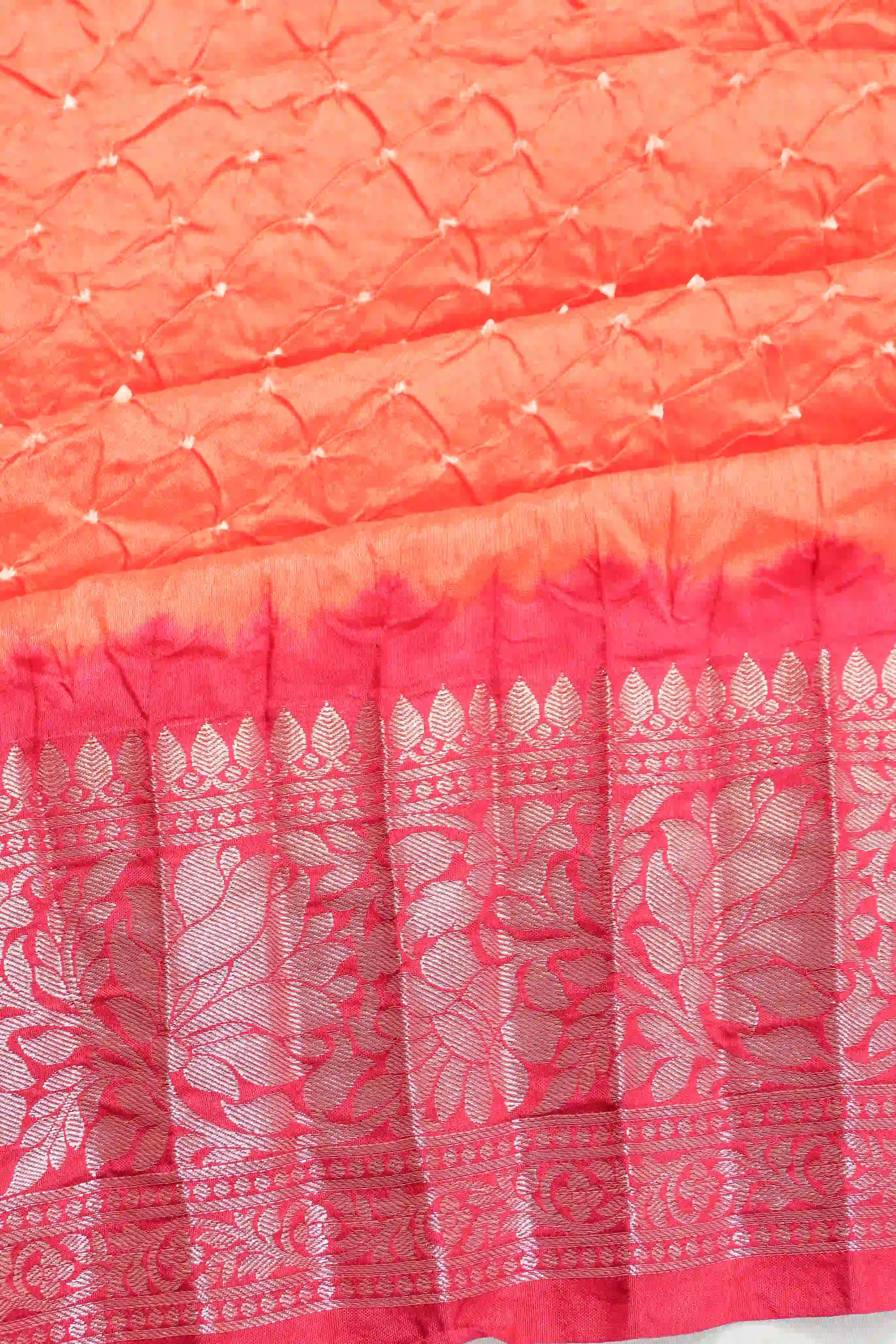 Gaji Silk Bandhani Peach Saree