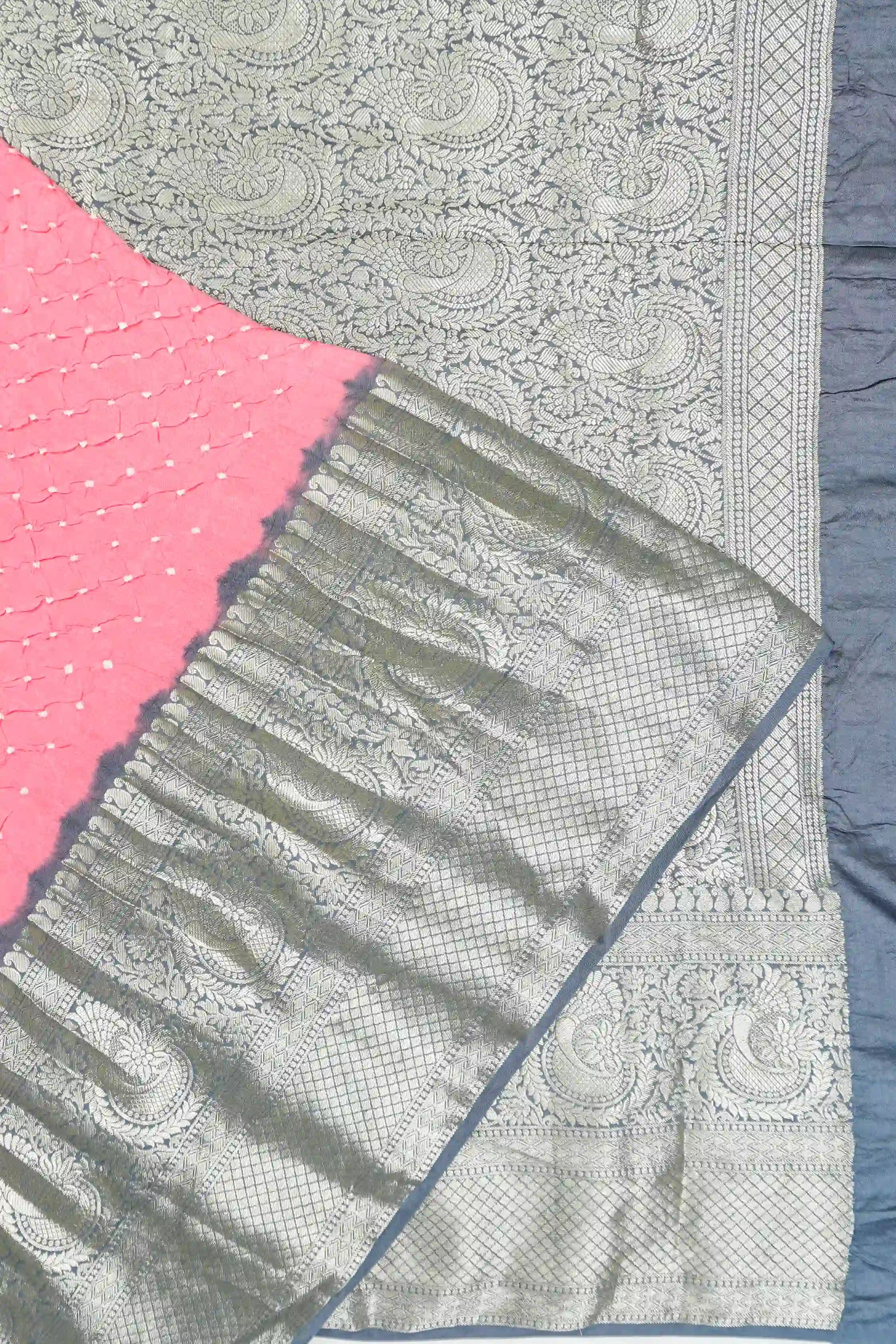 Gaji Silk Bandhani Baby Pink Saree