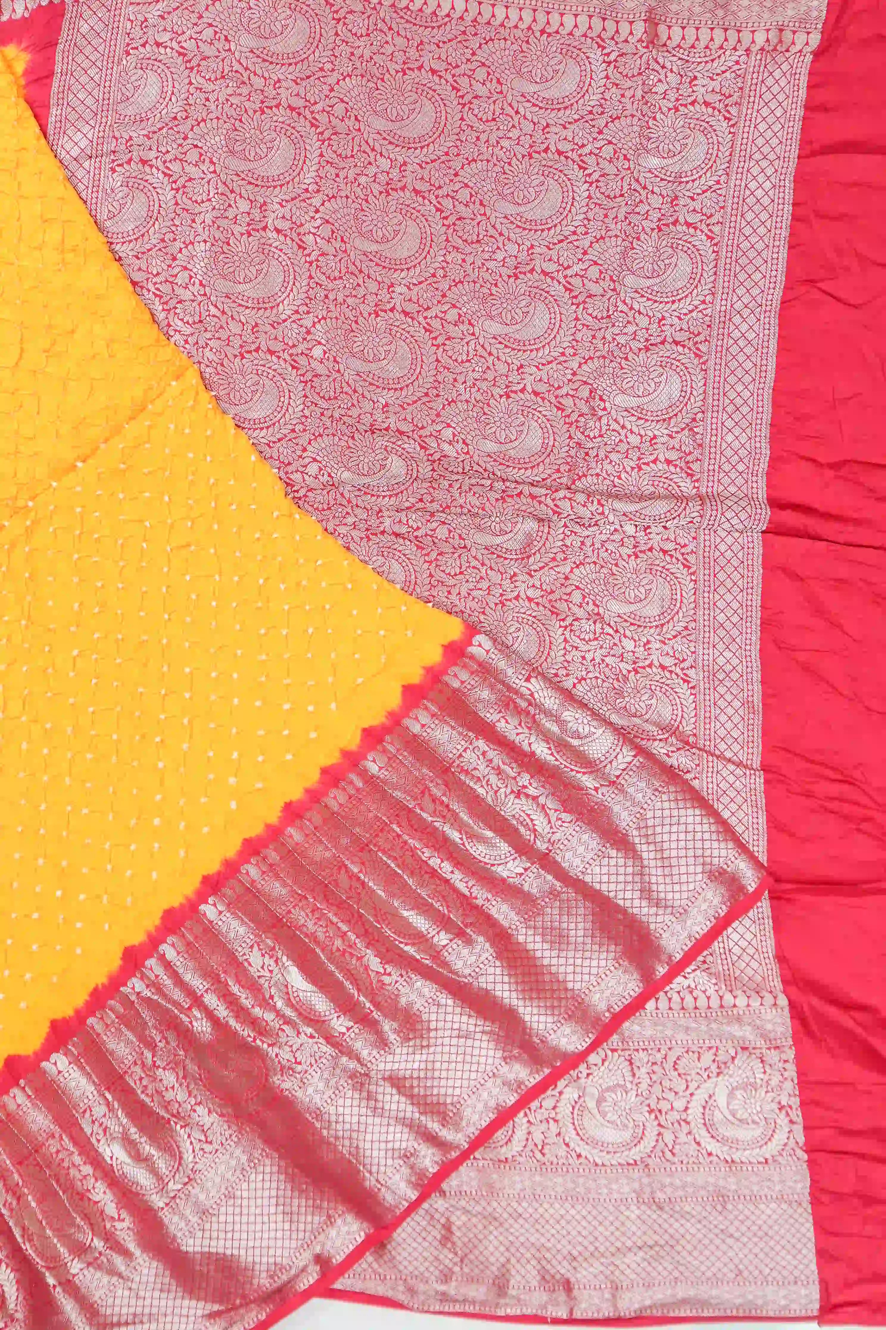 Gaji Silk Bandhani Yellow Saree