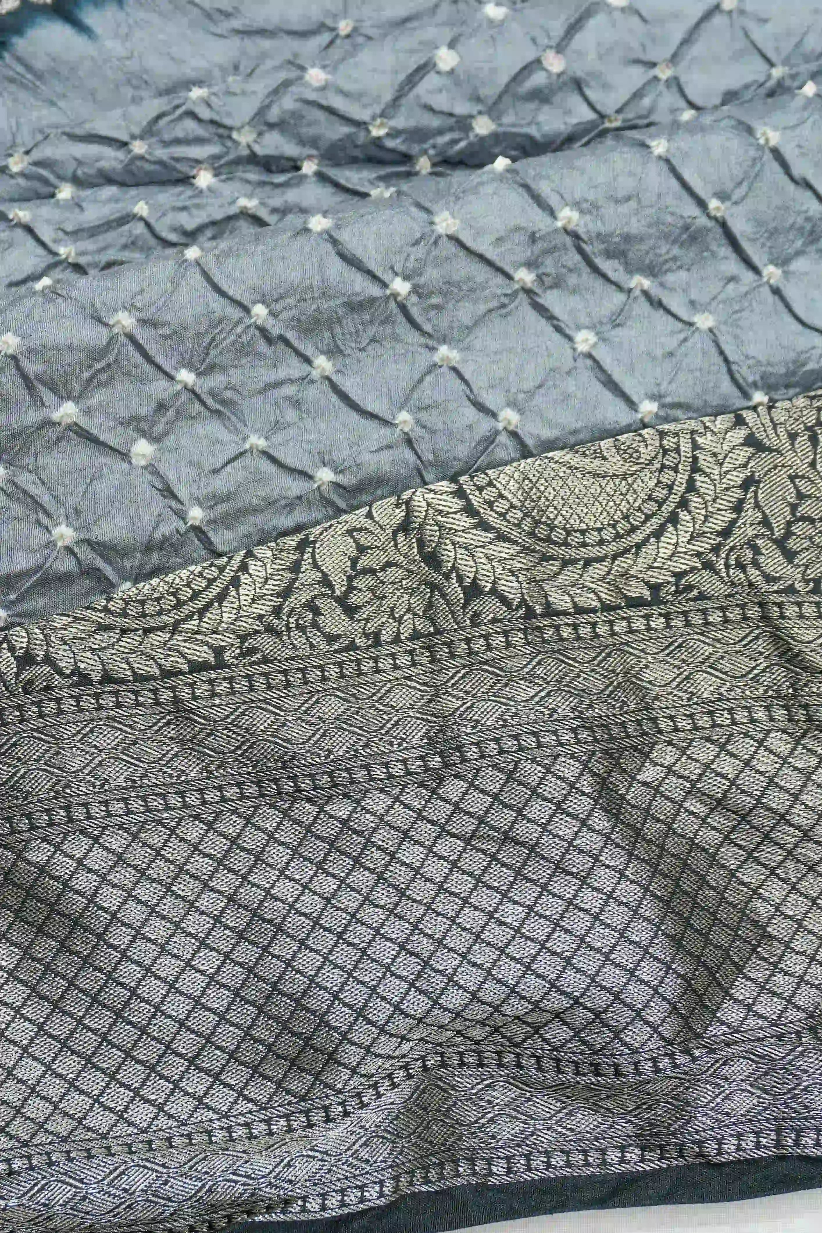 Gaji Silk Bandhani Grey Saree