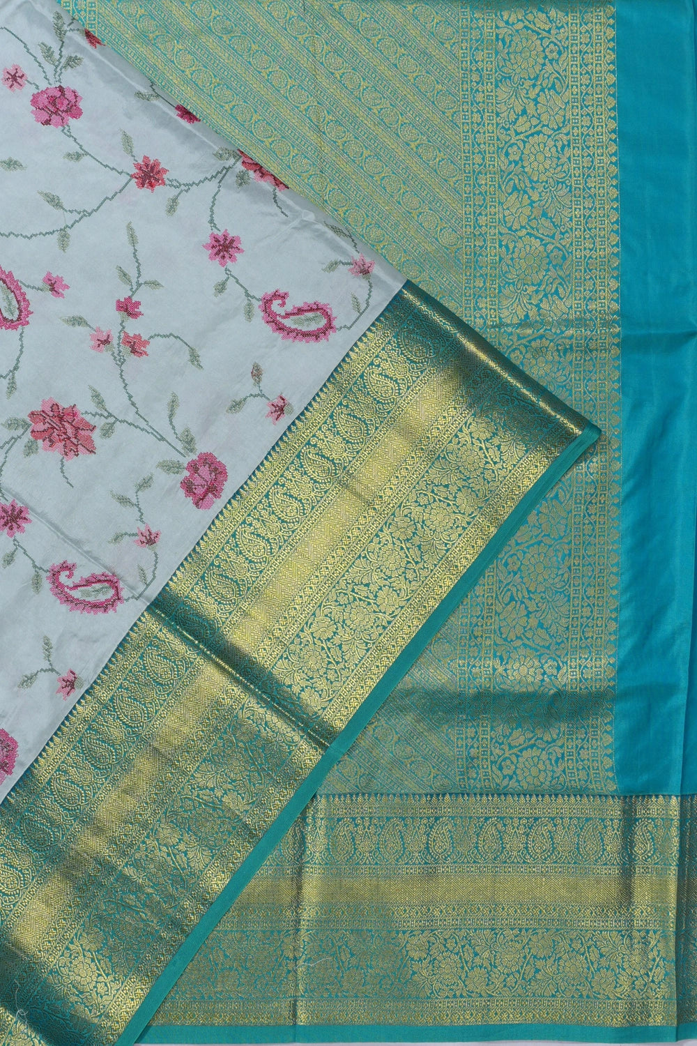 Taranga Kanchi Silk Embroidery Jaal Powder Blue Saree
