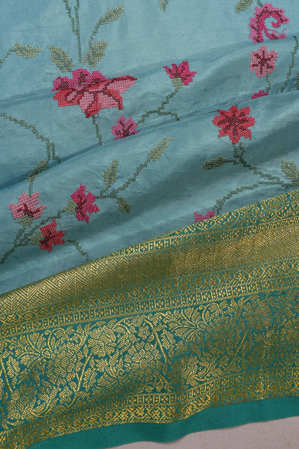 Taranga Kanchi Silk Embroidery Jaal Sky Blue Saree