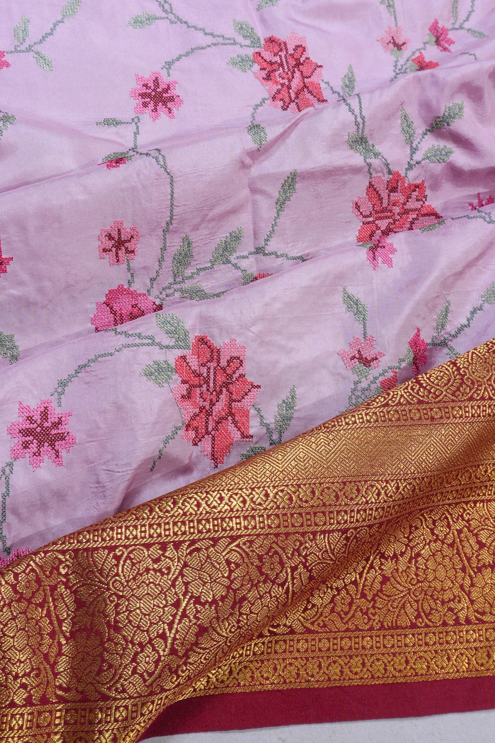 Taranga Kanchi Silk Embroidery Jaal Baby Pink Saree