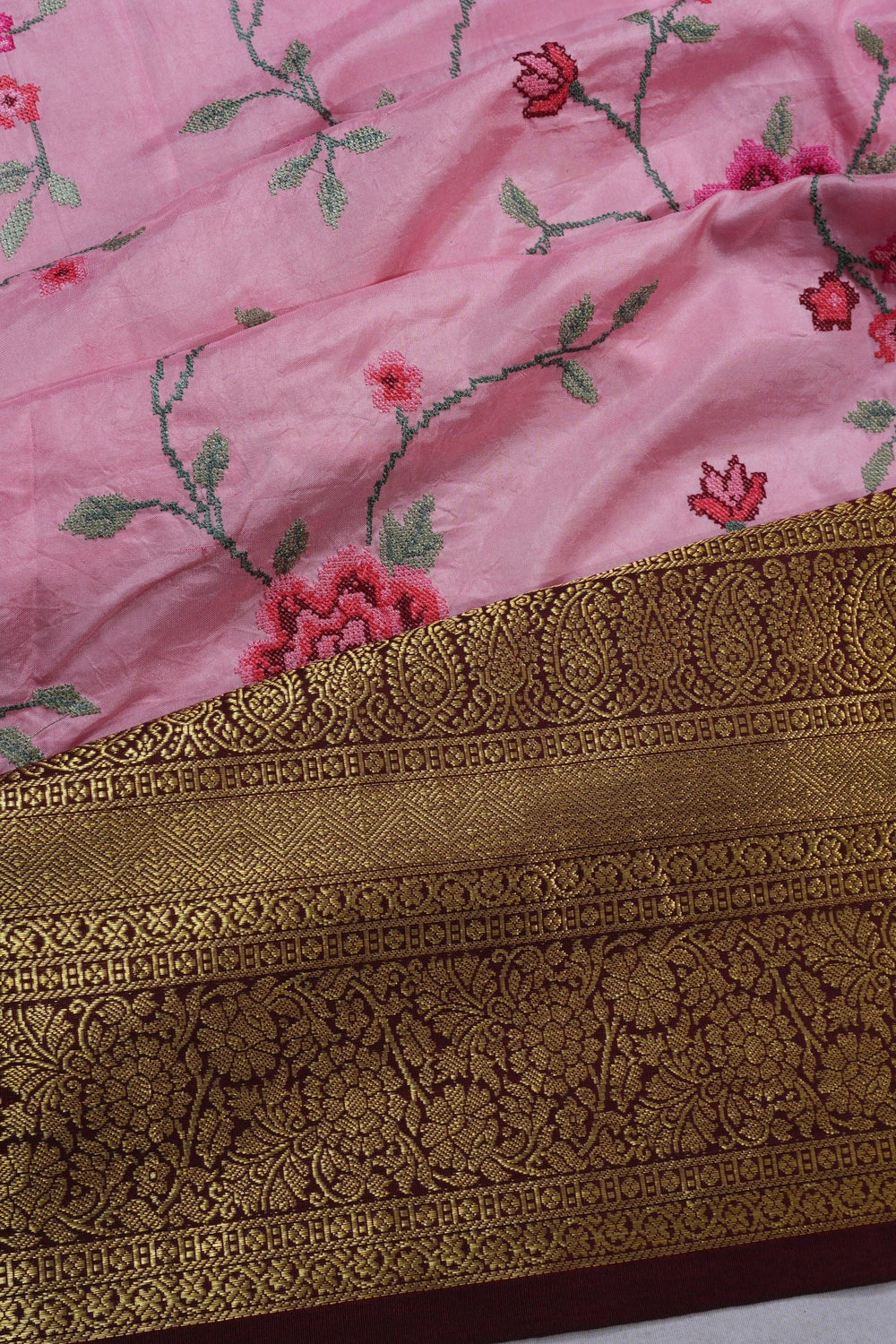 Taranga Kanchi Silk Embroidery Jaal Pink Saree