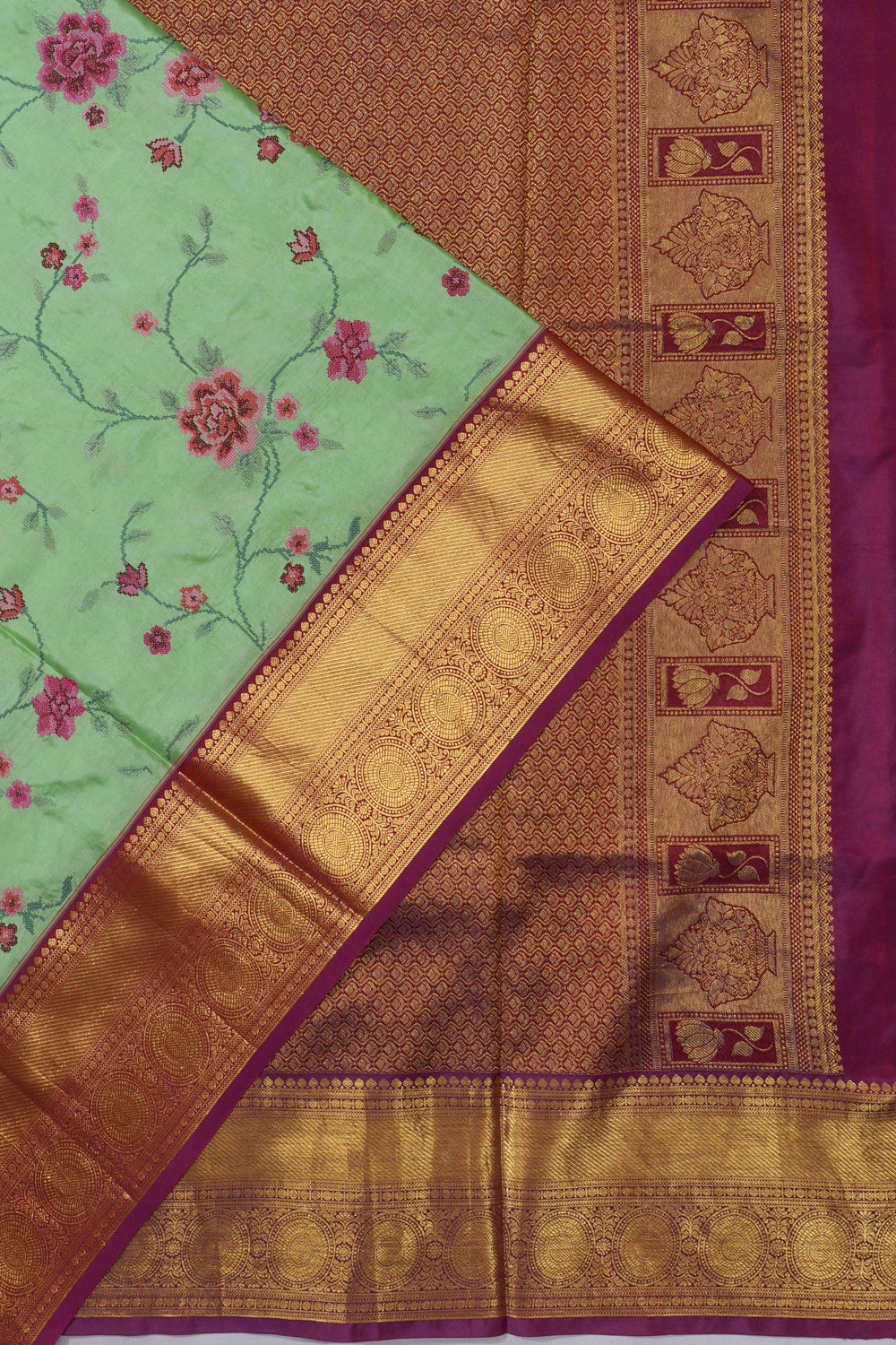 Taranga Kanchi Silk Embroidery Jaal Pastel Green Saree
