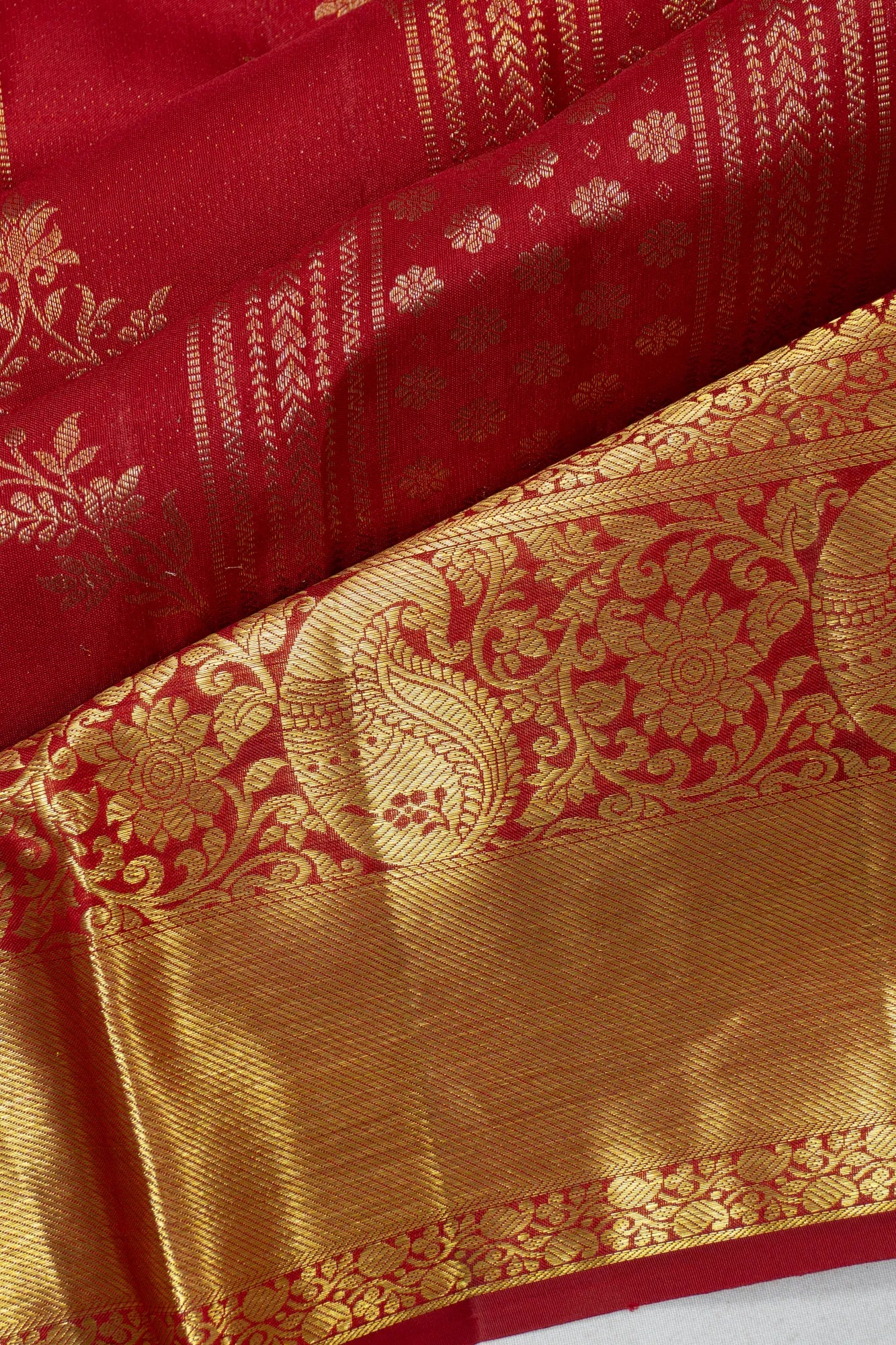 Kanchipuram Silk Tissue Brocade Red Saree