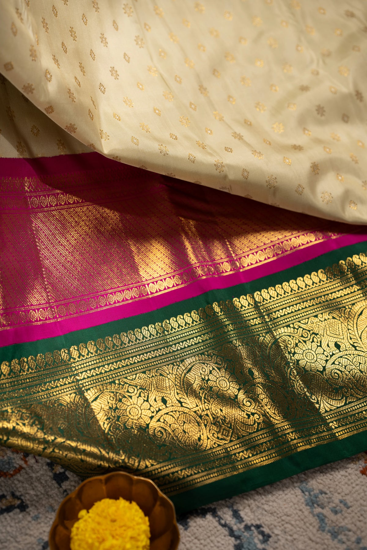 Kanchipuram Silk Butta Cream Saree