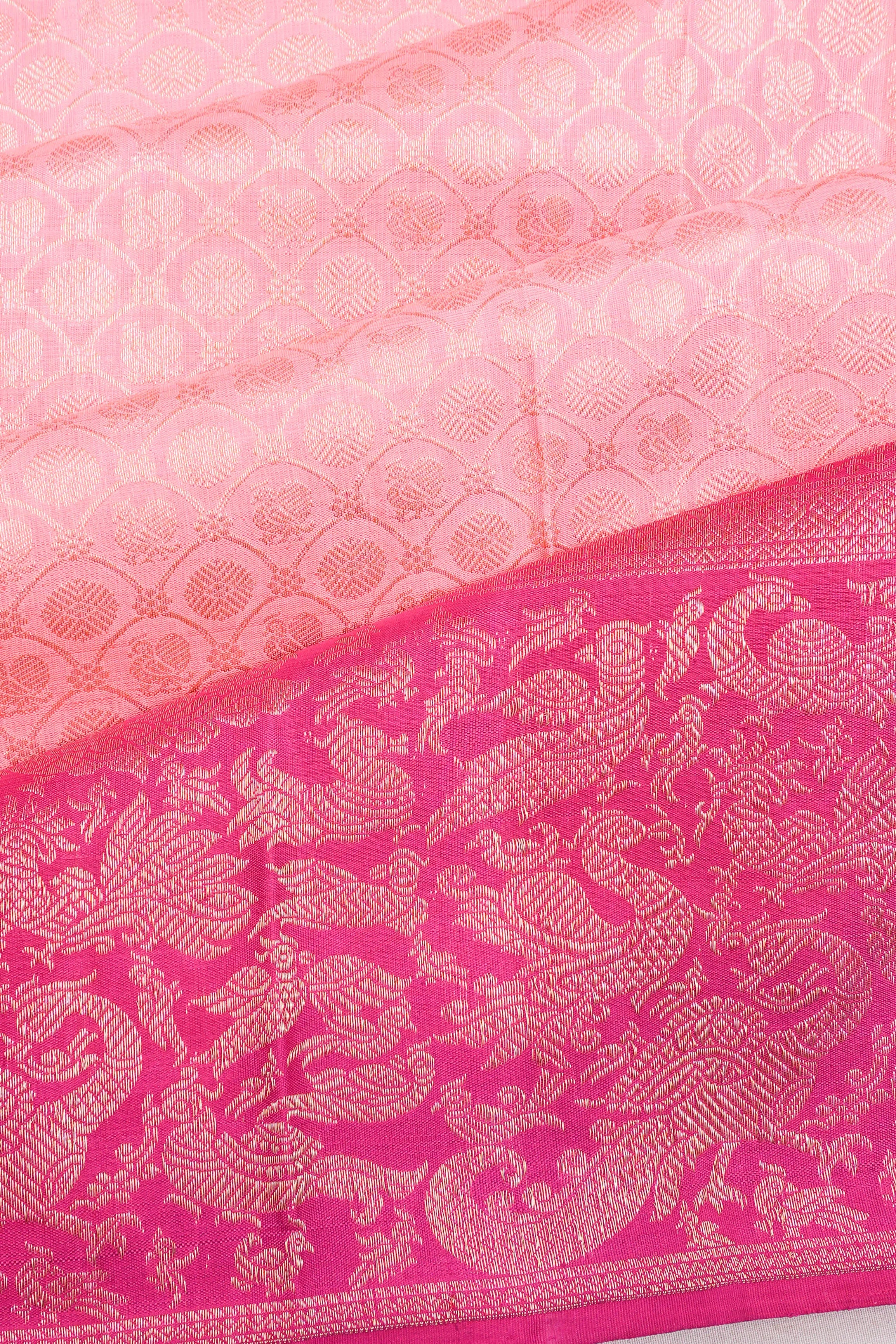 Kanchipuram Silk Brocade Pink Saree