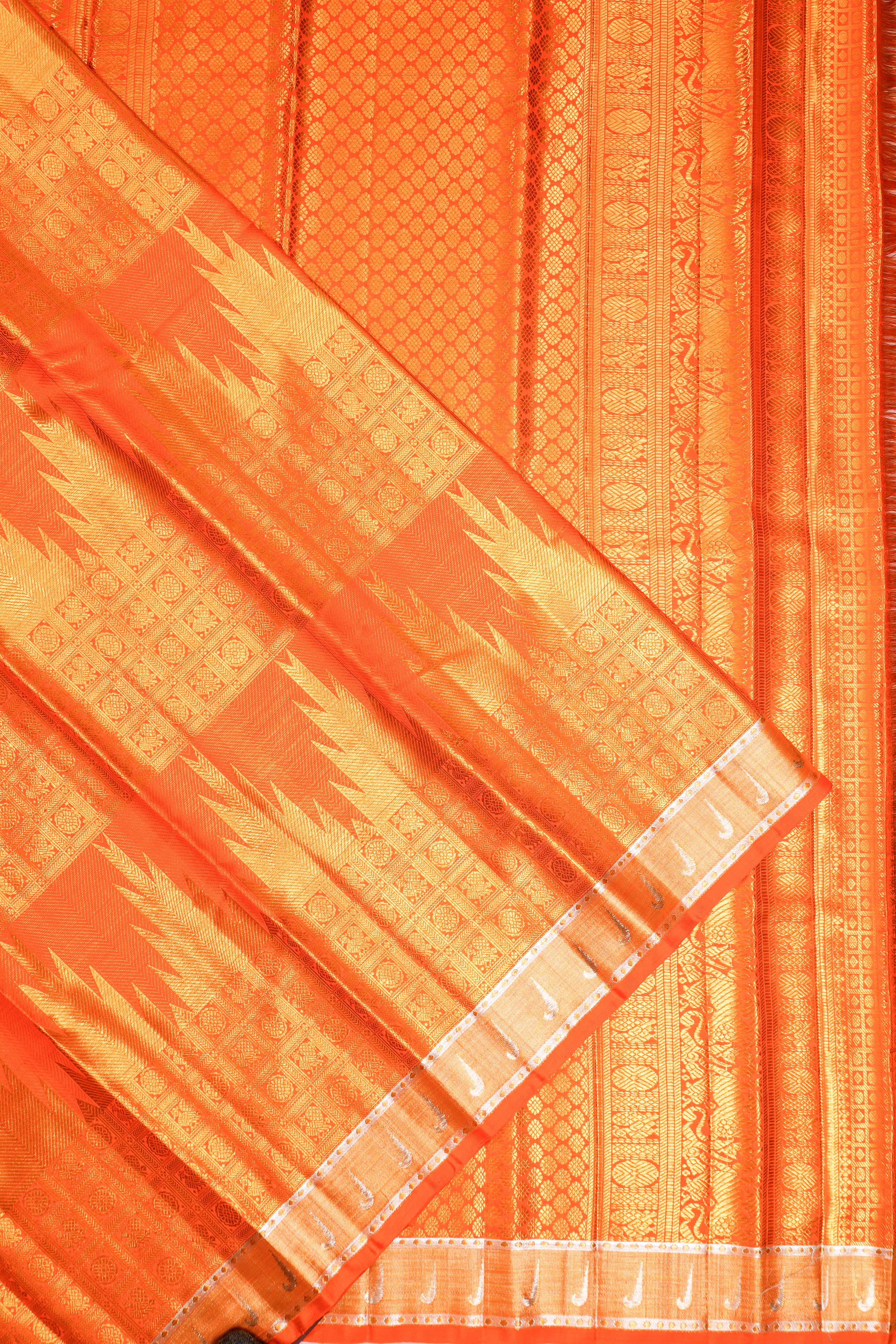 Kanchipuram Silk Tissue Brocade Orange Satee