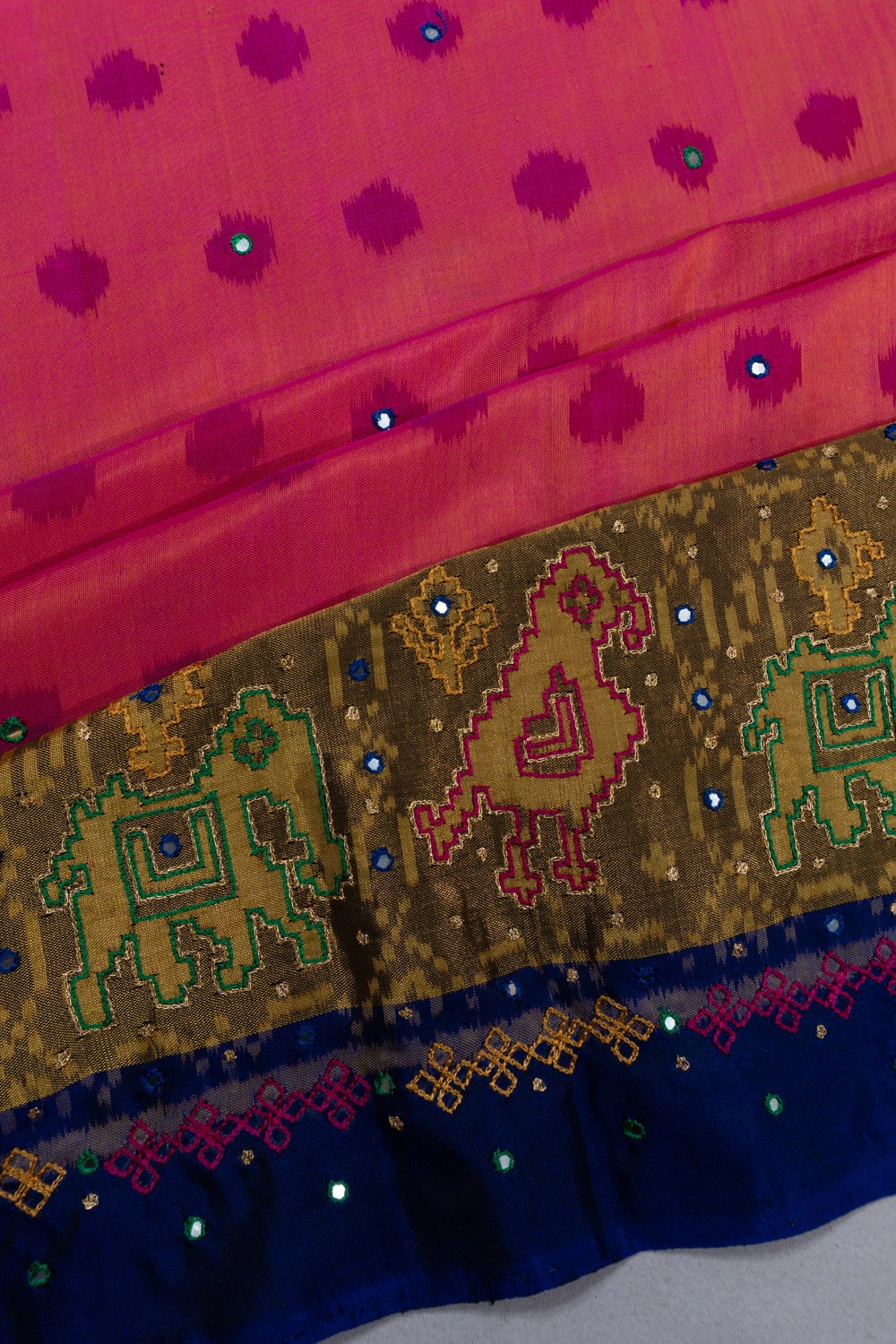 Rajkot Patola Silk Ikat And Mirror Butta Vermillion Pink Saree