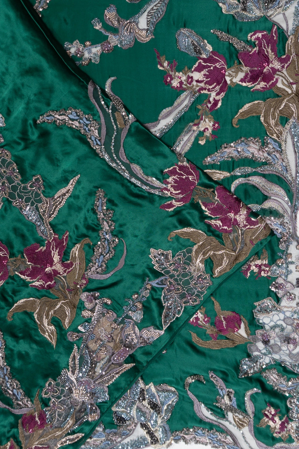 Satin All Over Hand Embroidery Green Cocktail Saree