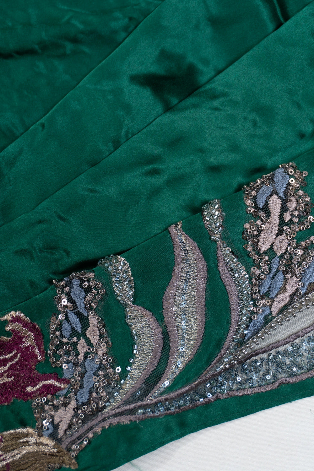 Satin All Over Hand Embroidery Green Cocktail Saree