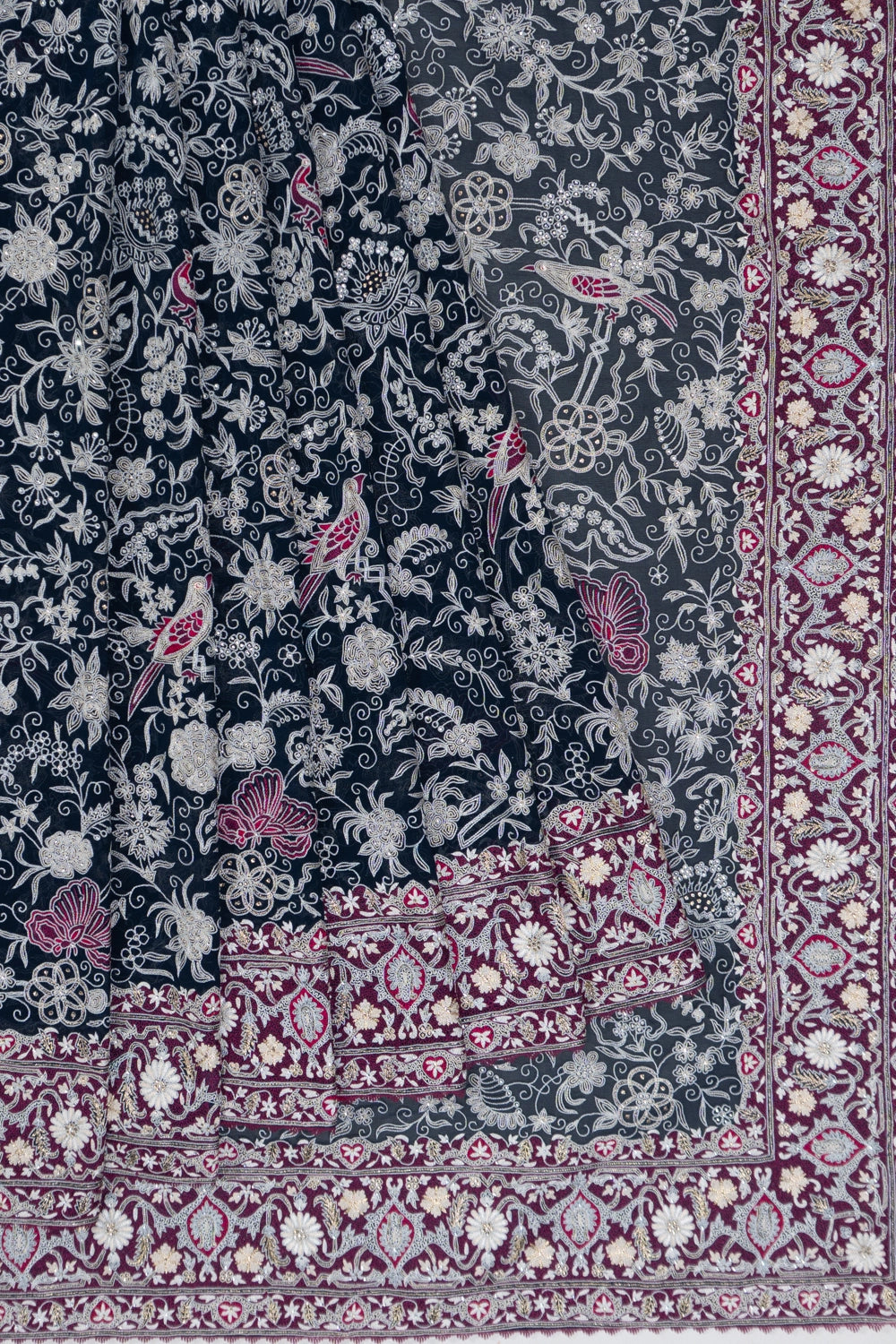 Exclusive Masterpiece Ek Taar Georgette All Over Embroidery Dark Blue Saree